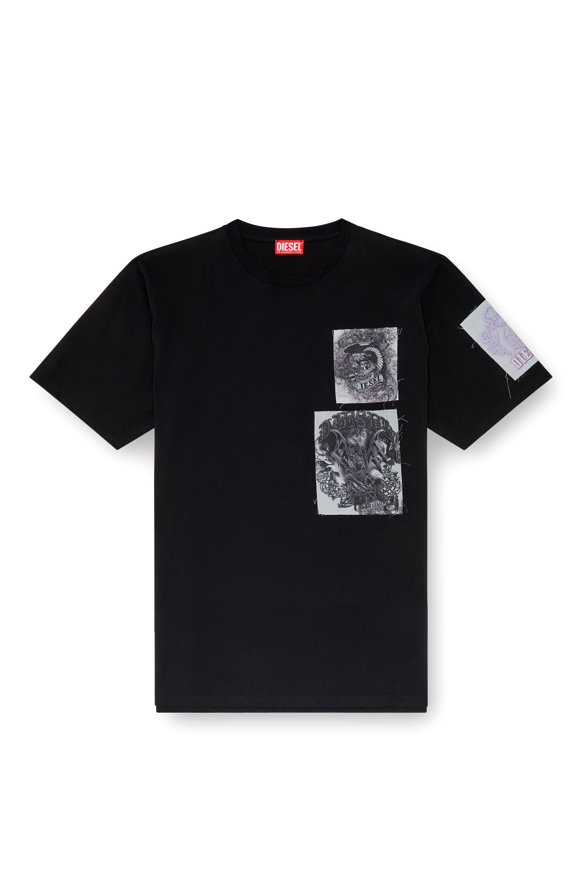 Diesel - T-BOXT-SLITS-Q10, Man T-shirt with raw-cut printed patches in Black - Image 4