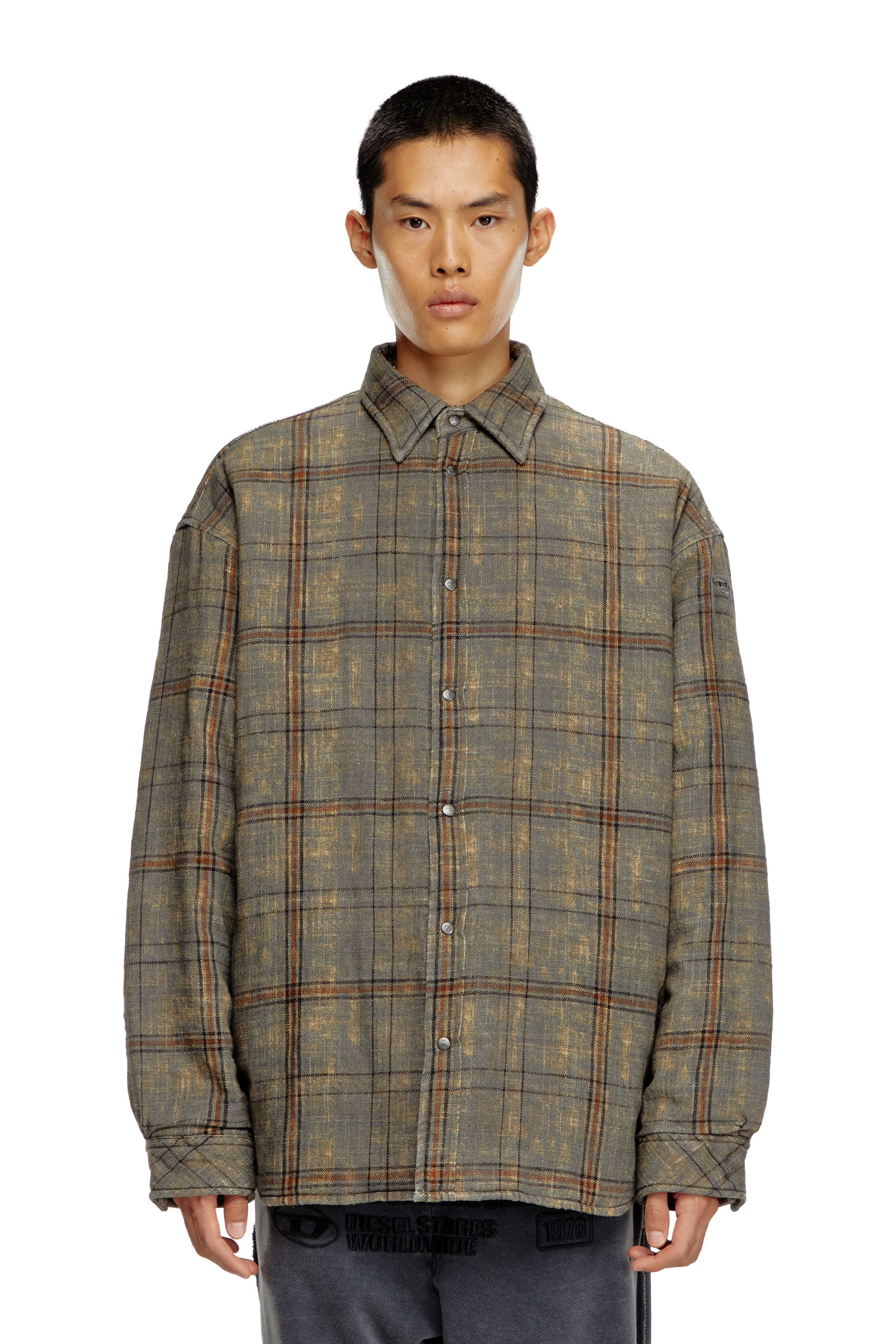Men's Padded jacket in checked slub cotton | Multicolor | Diesel