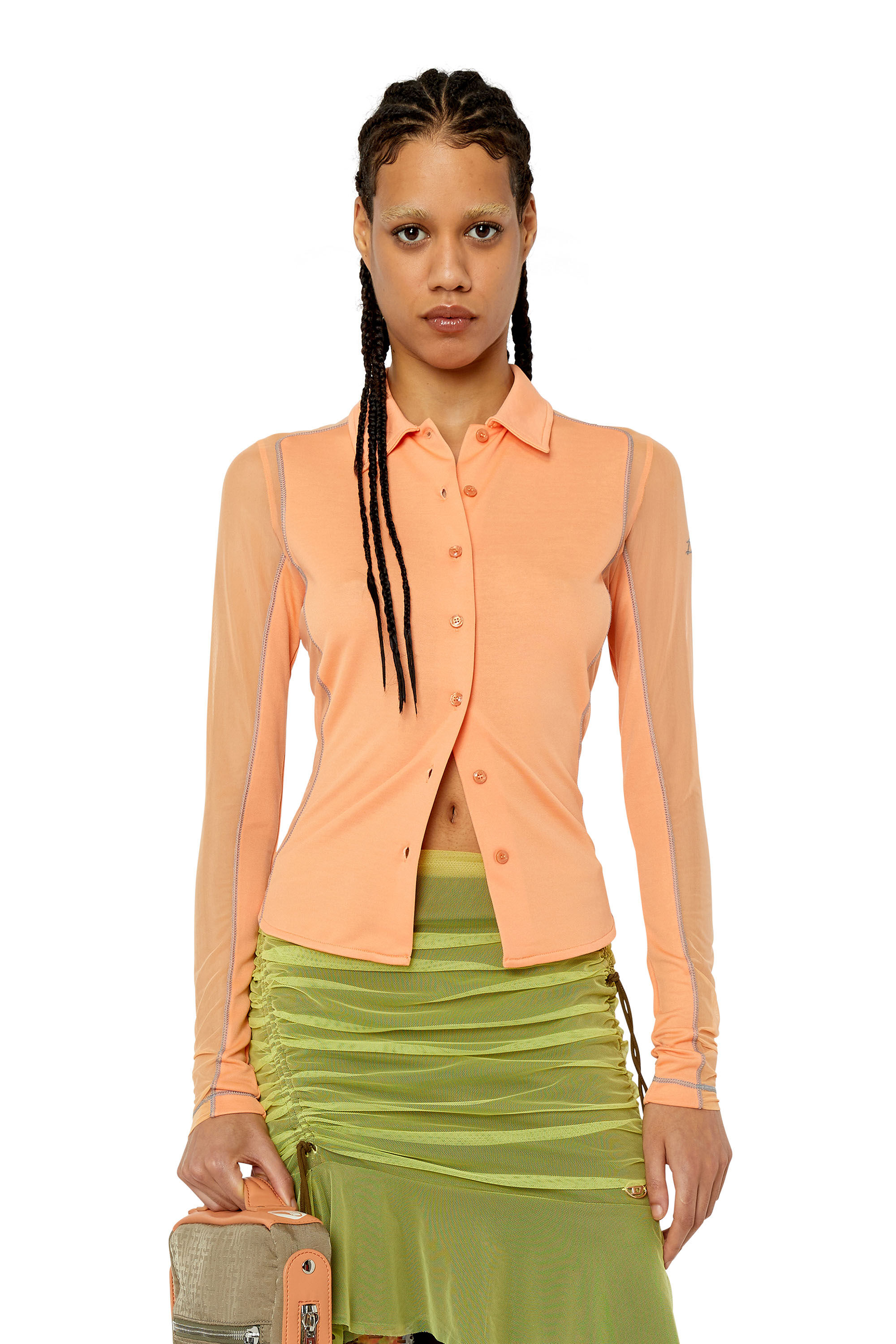 Diesel - T-NOXA, Woman's Modal blend shirt with mesh inserts in Orange - 3