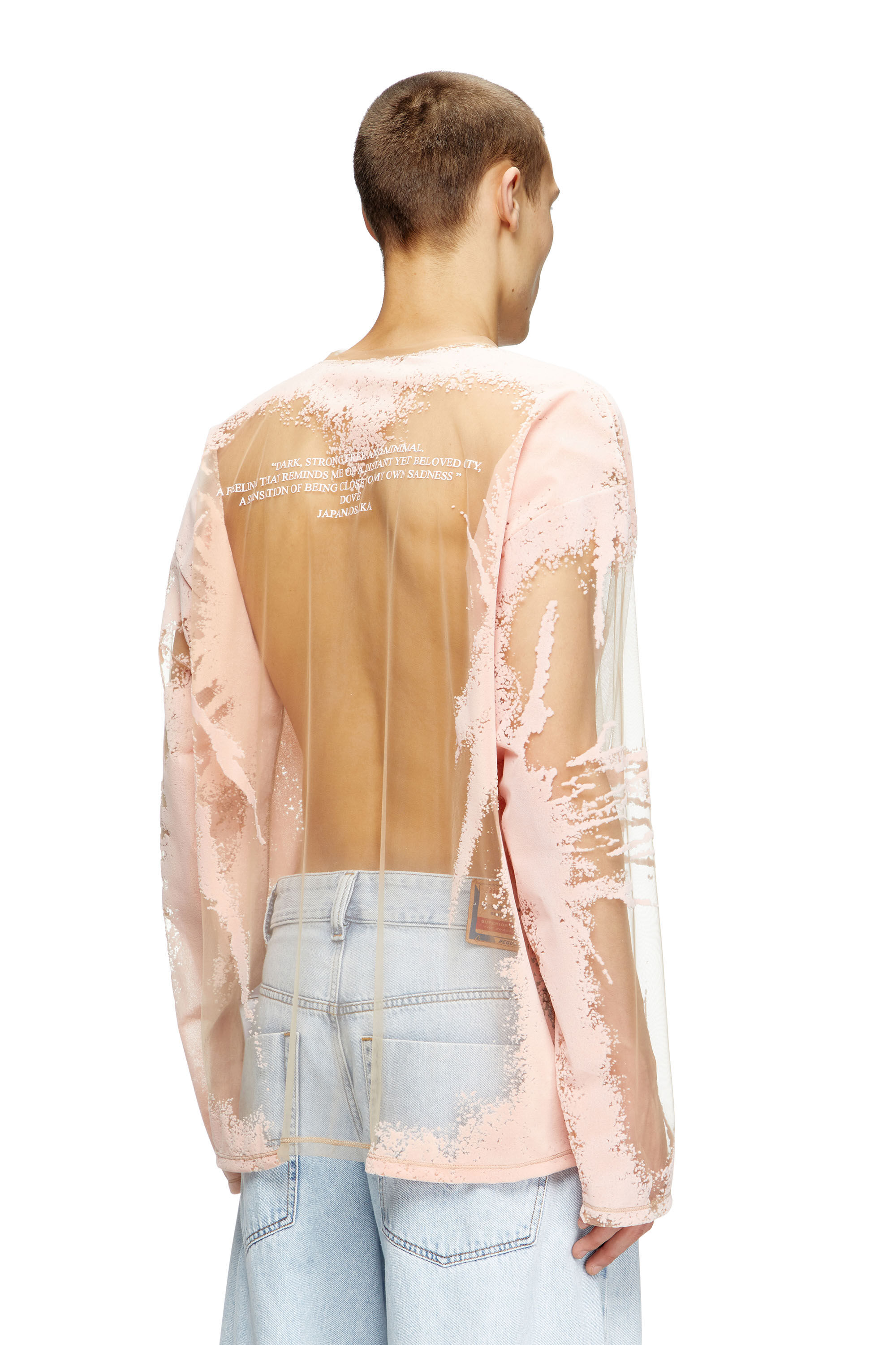 Diesel - T-HASSAN-LS-A, Camiseta de nailon con estampado de letras de canciones y manga larga Unisex in Rosa - 5