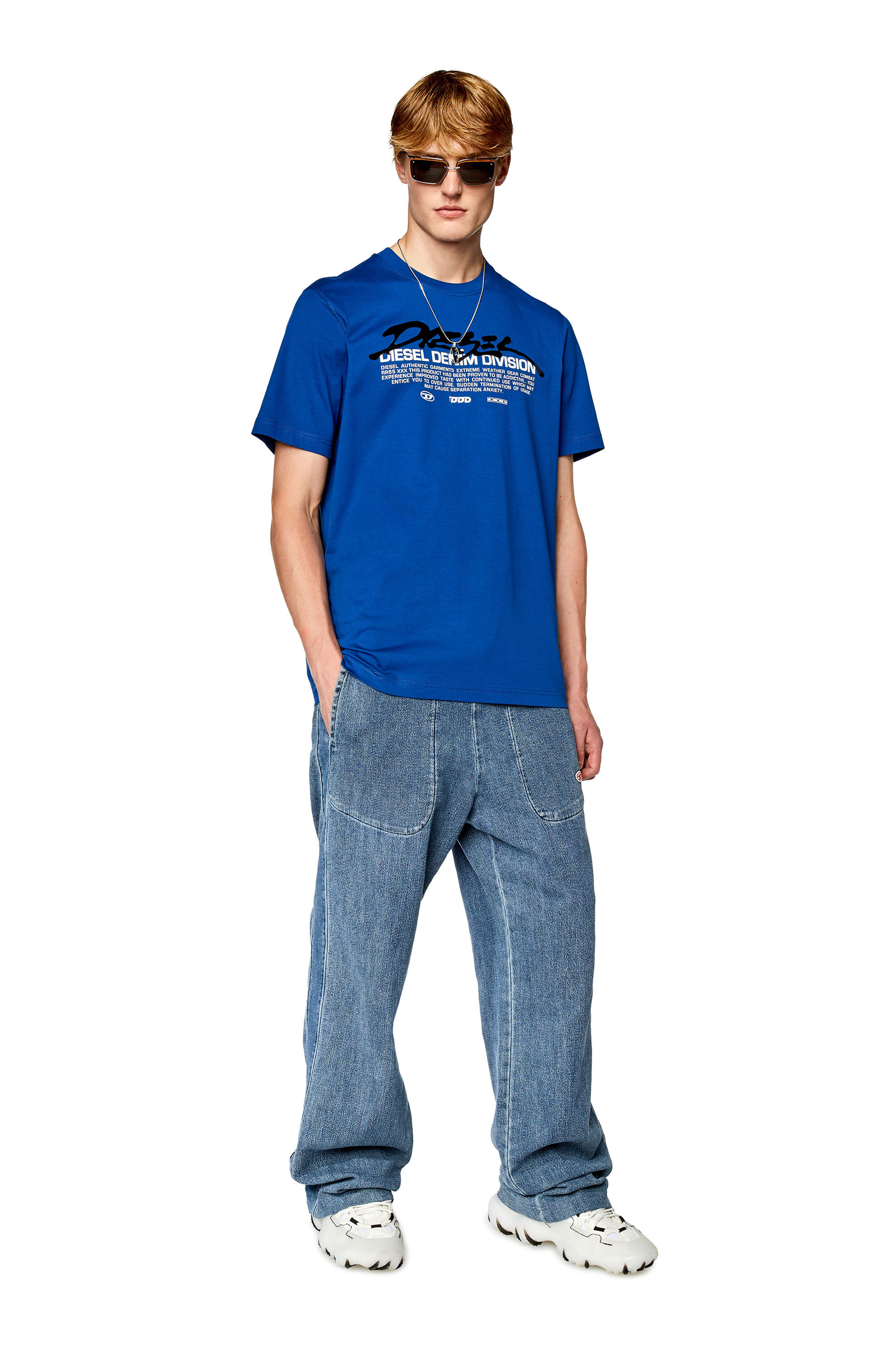 Diesel - T-JUST-L3, Man's T-shirt with gel Diesel print in Blue - 1