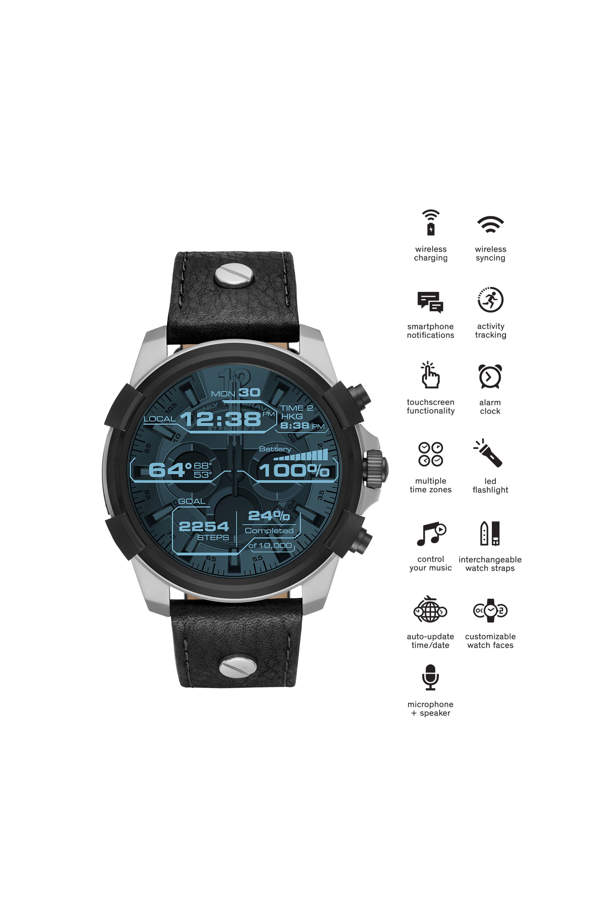 Diesel - DT2001, Man's Leather smartwatch with steel case, 48 mm in Black - 1
