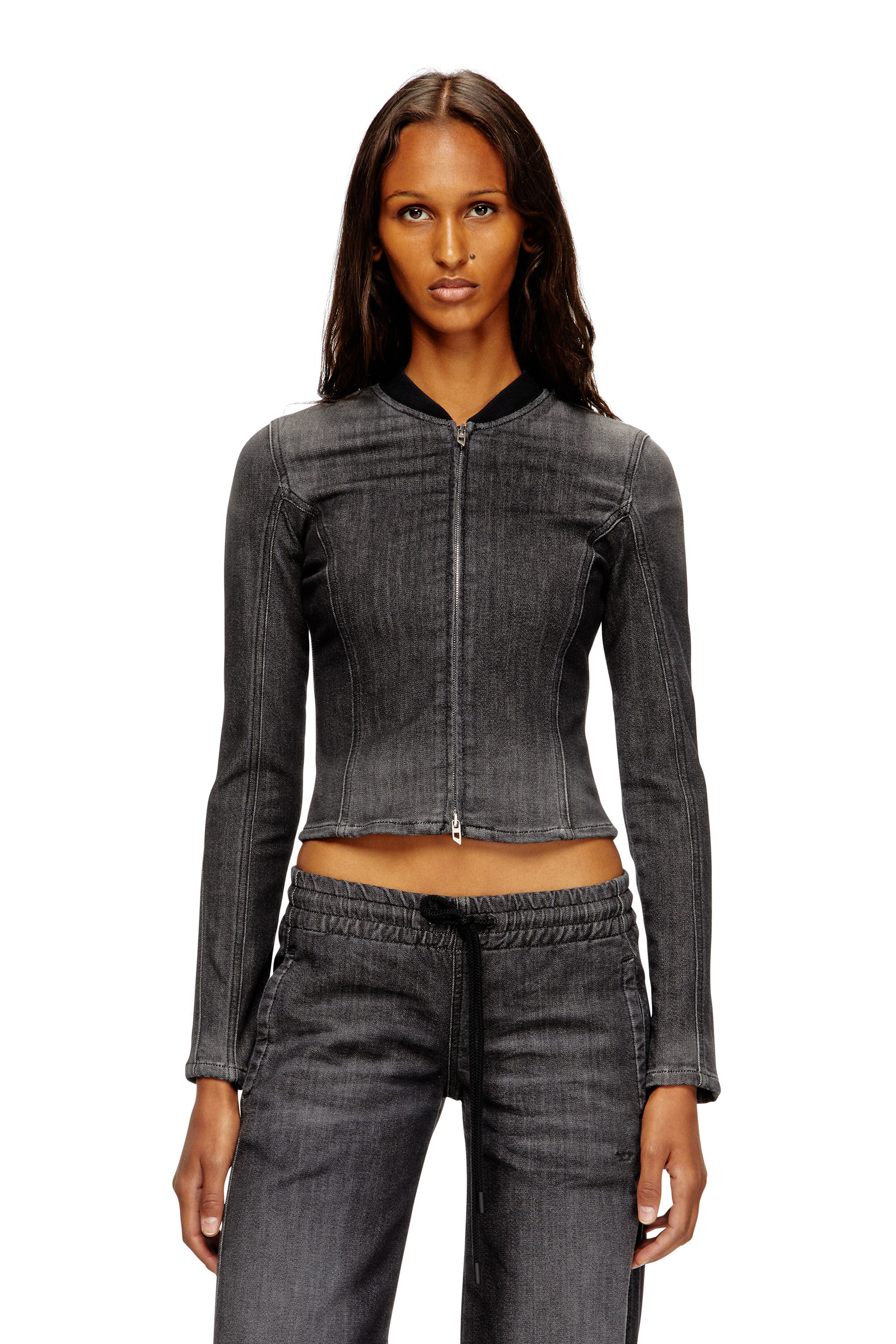 Diesel - DE-GARY-D JOGG, Chaqueta recortada en denim monocromático Mujer in Negro - 3