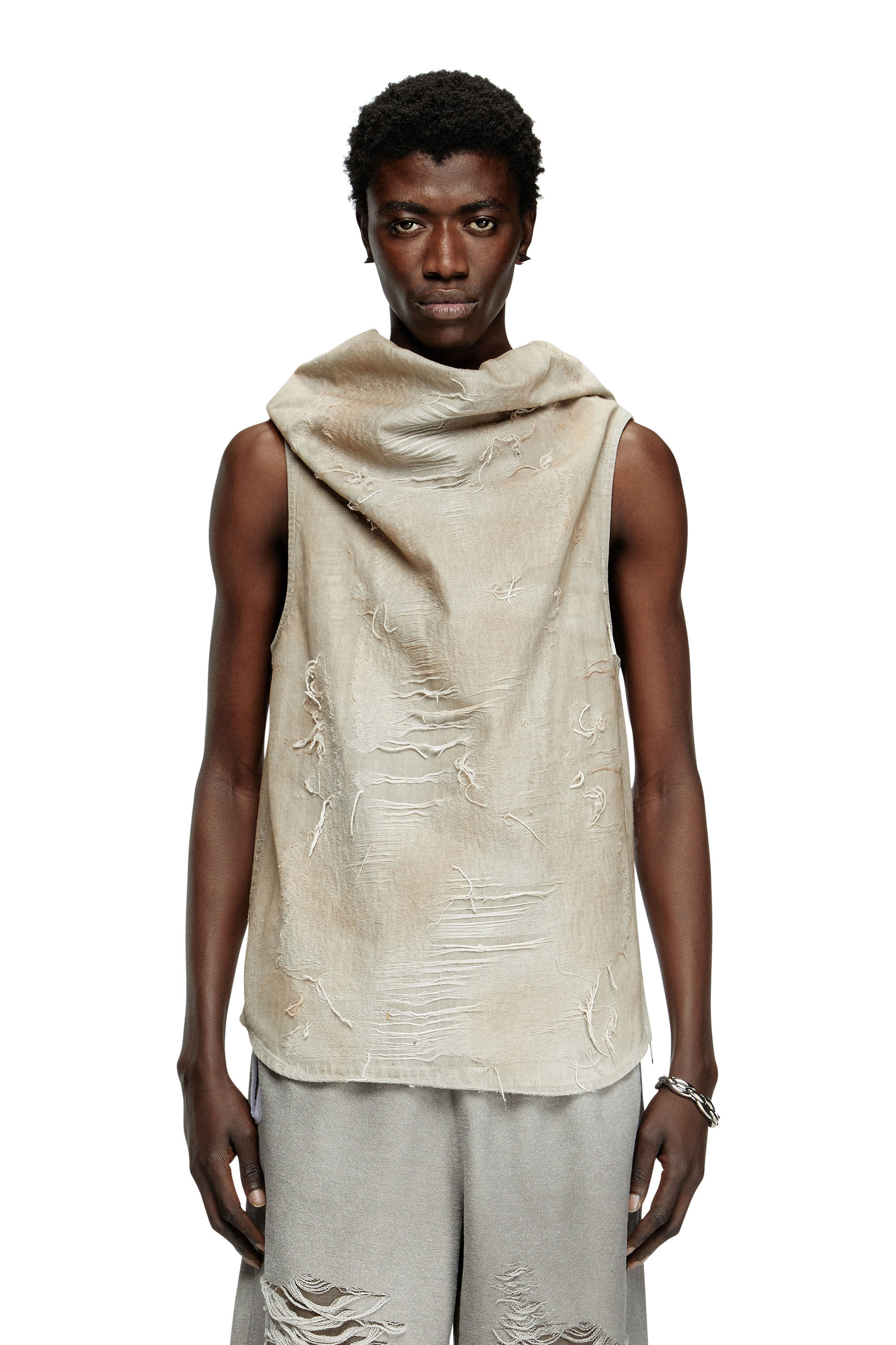 Diesel - D-TASTON-FSG, Camiseta sin mangas en tejido jacquard vaquero micro-destruido Hombre in Gris - 3