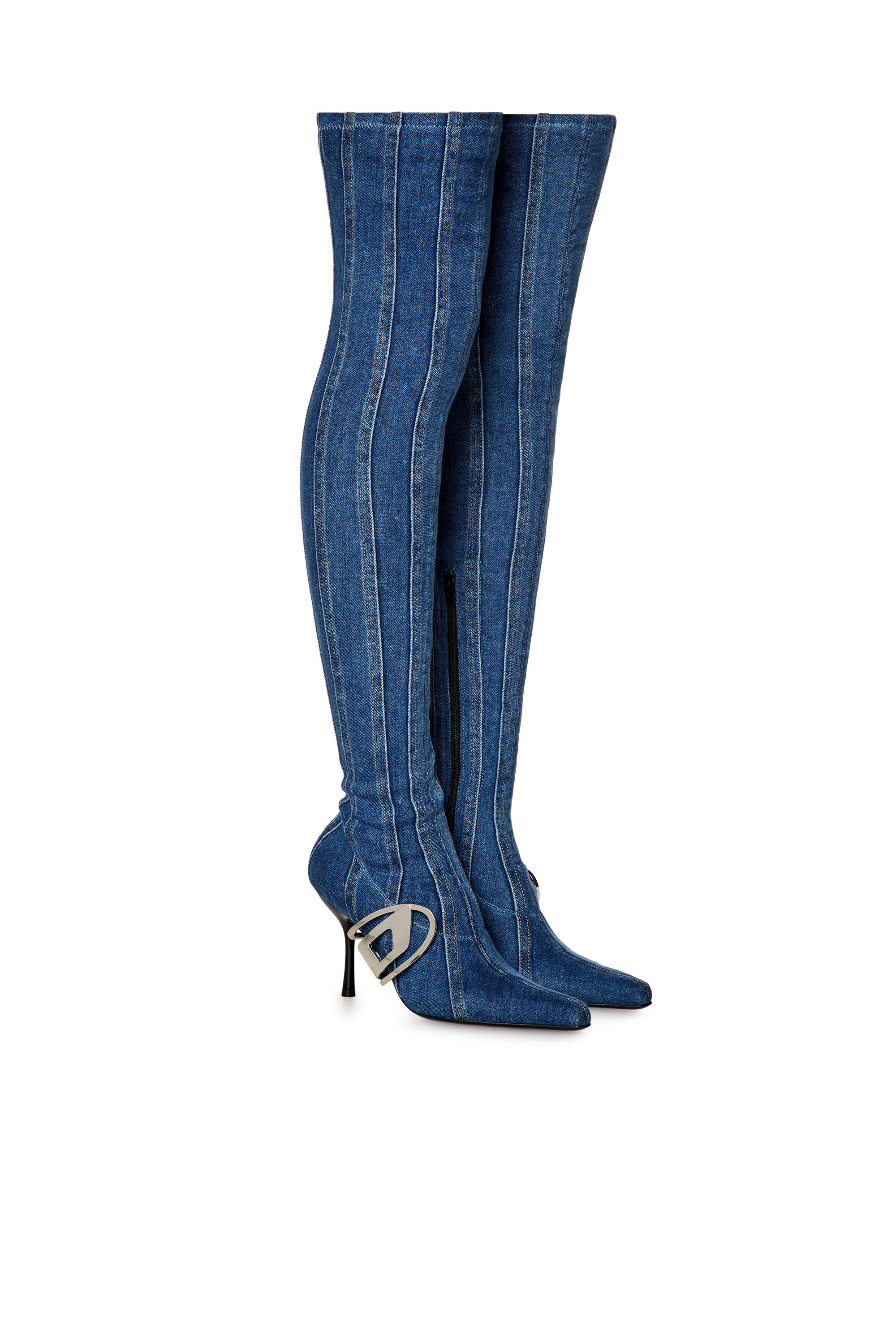 Women's D-Eclipse TBT C - Thigh-high boot in stretch denim | Blue 