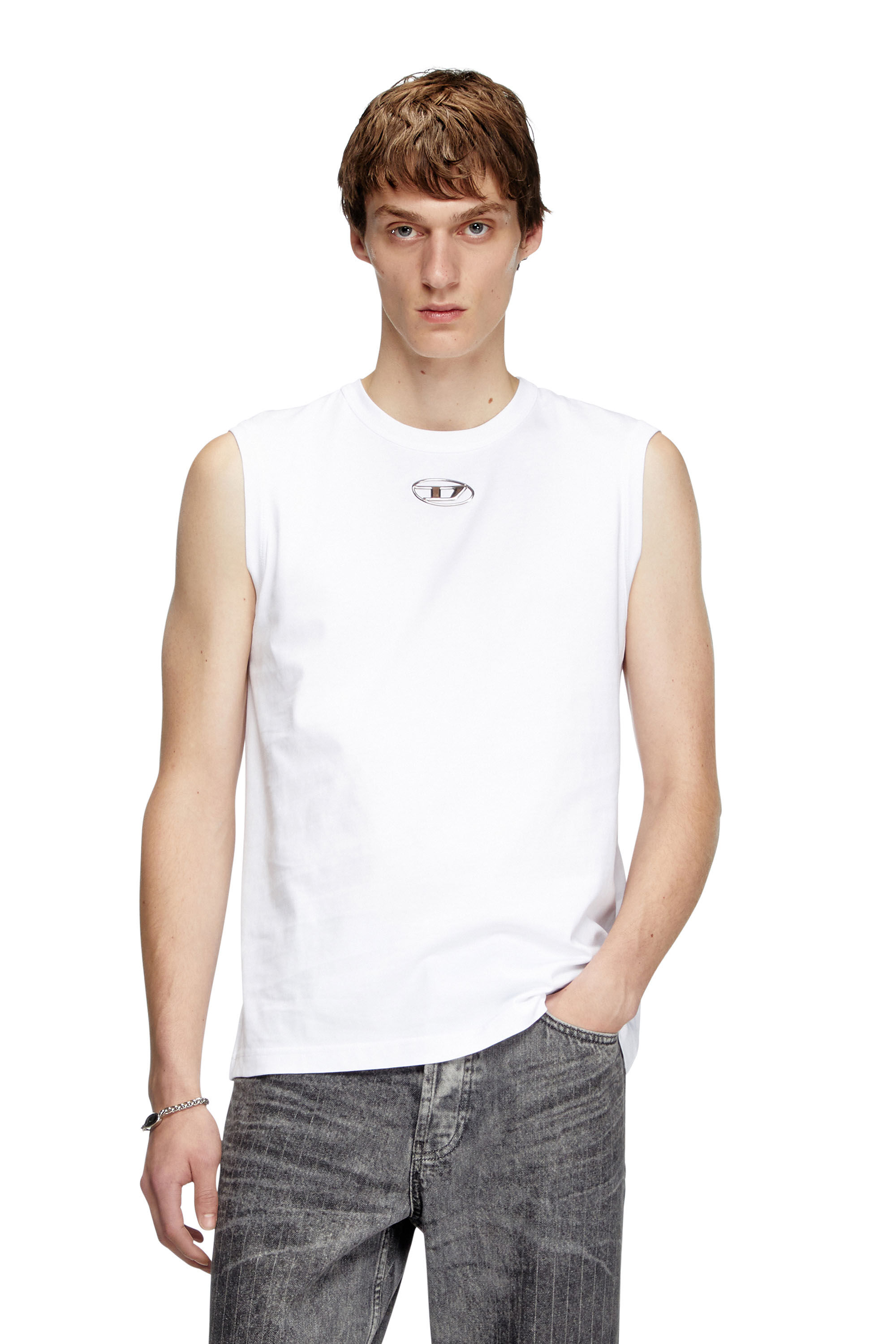 Diesel - T-BISCO-OD, Camiseta con tirantes con logotipo Oval D metálico Hombre in Blanco - 3
