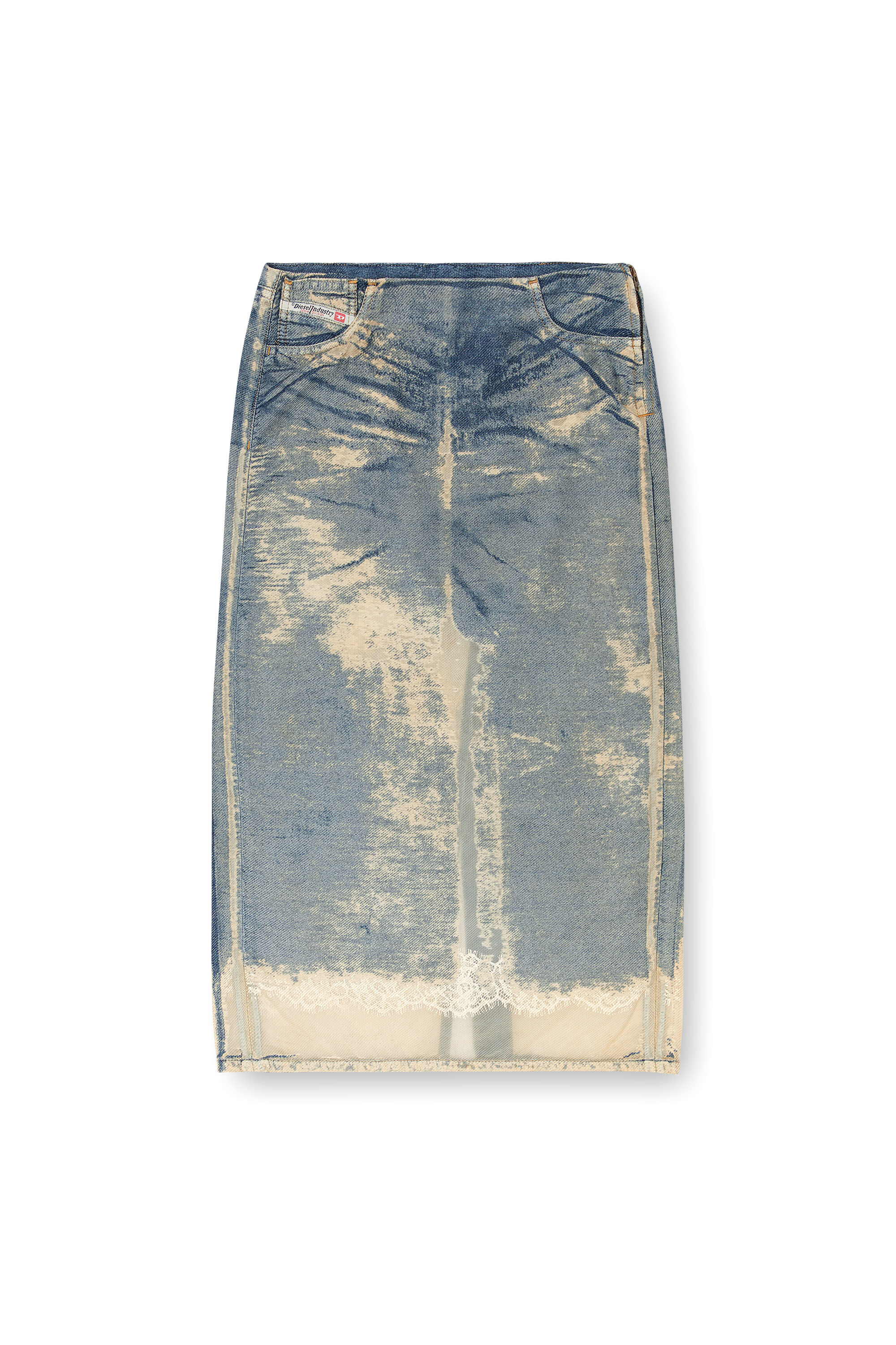 Diesel - DE-PRA-FSF, Falda midi en denim devoré flotante Mujer in Azul marino - 2