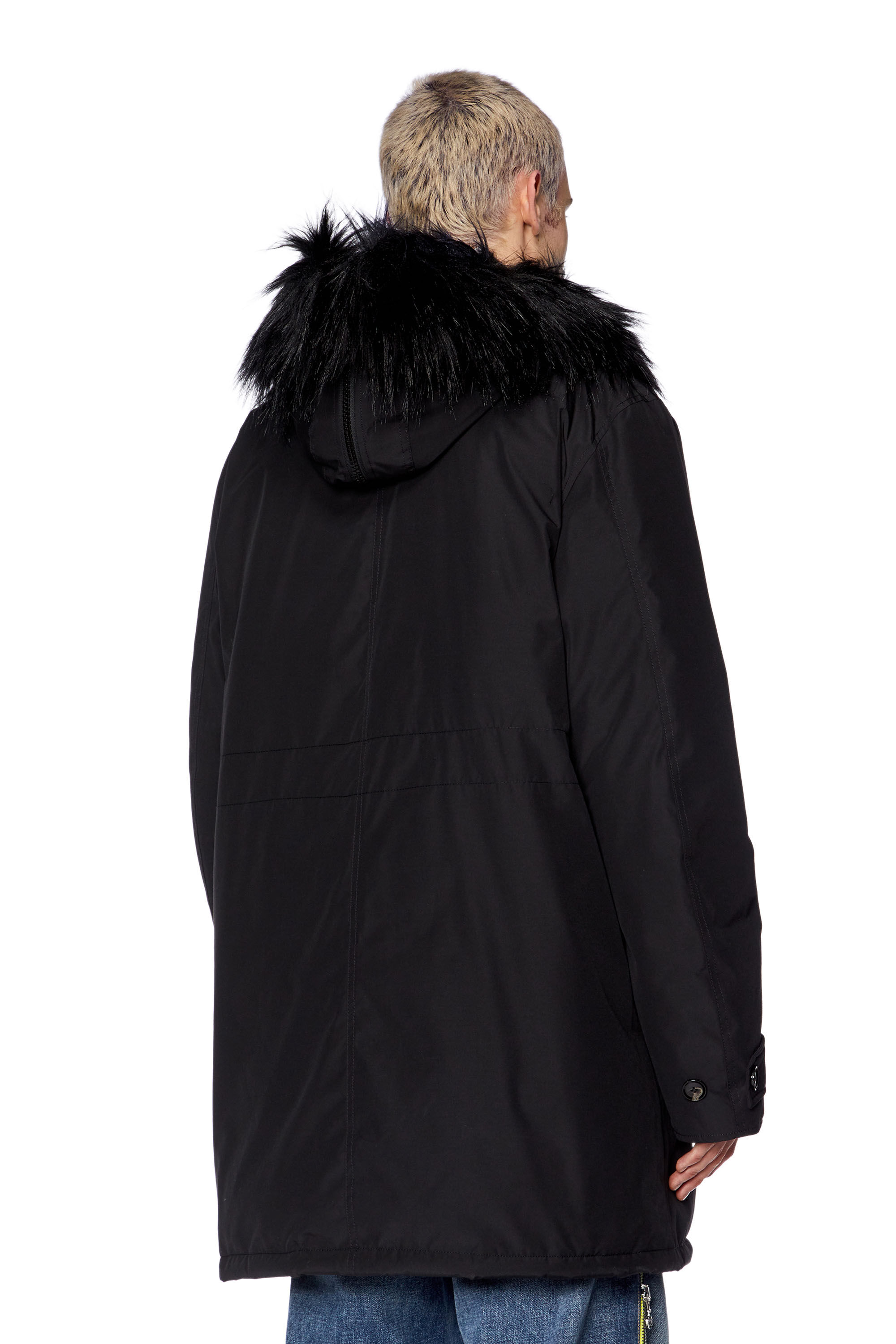 Parka acolchada con ribete mullido en la capucha Hombre Negro Diesel