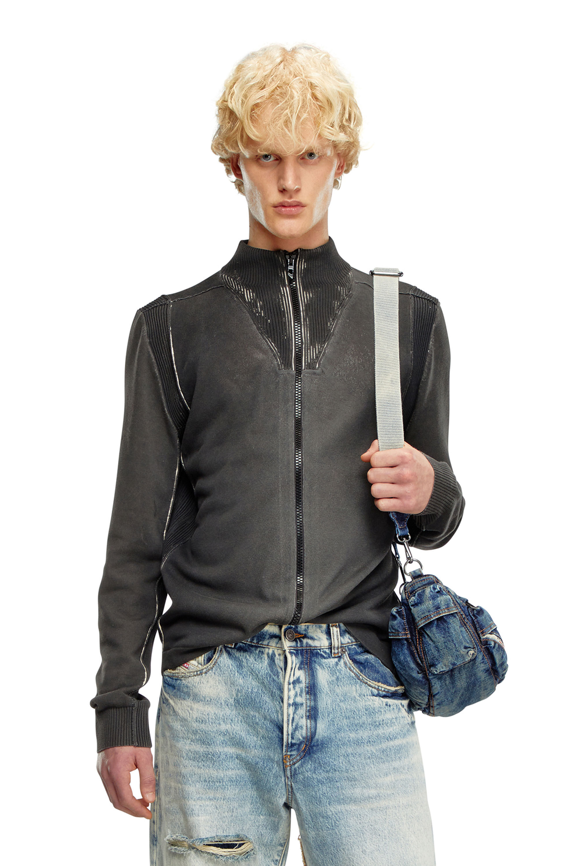 Hand Knitted Mohair Cardigan Over-sized Dark GRAY Blue Color