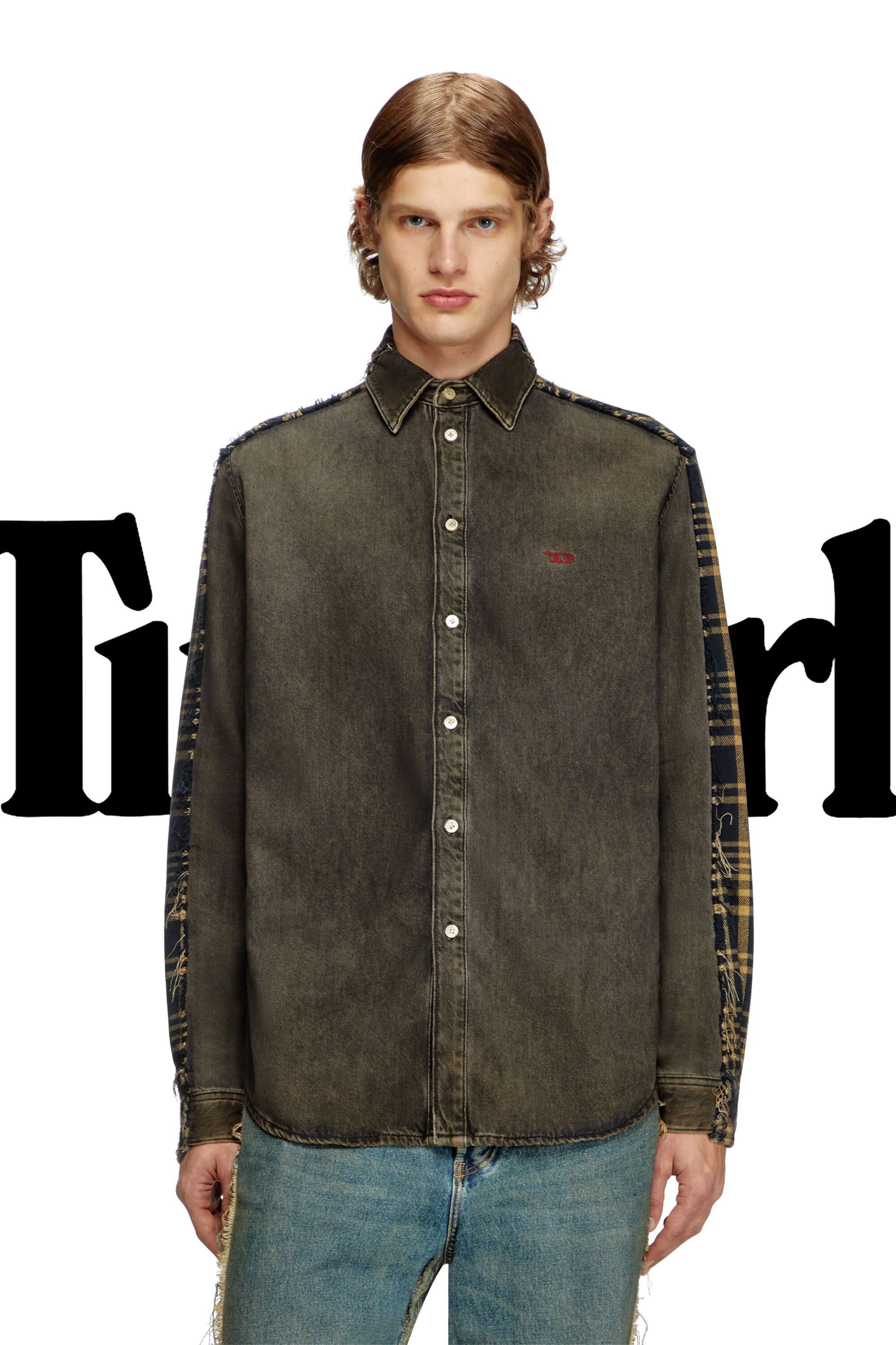 Diesel - Shirt Dieseloves 5A, Unisex's Overdyed denim and check and shirt in Black/Blue - 6