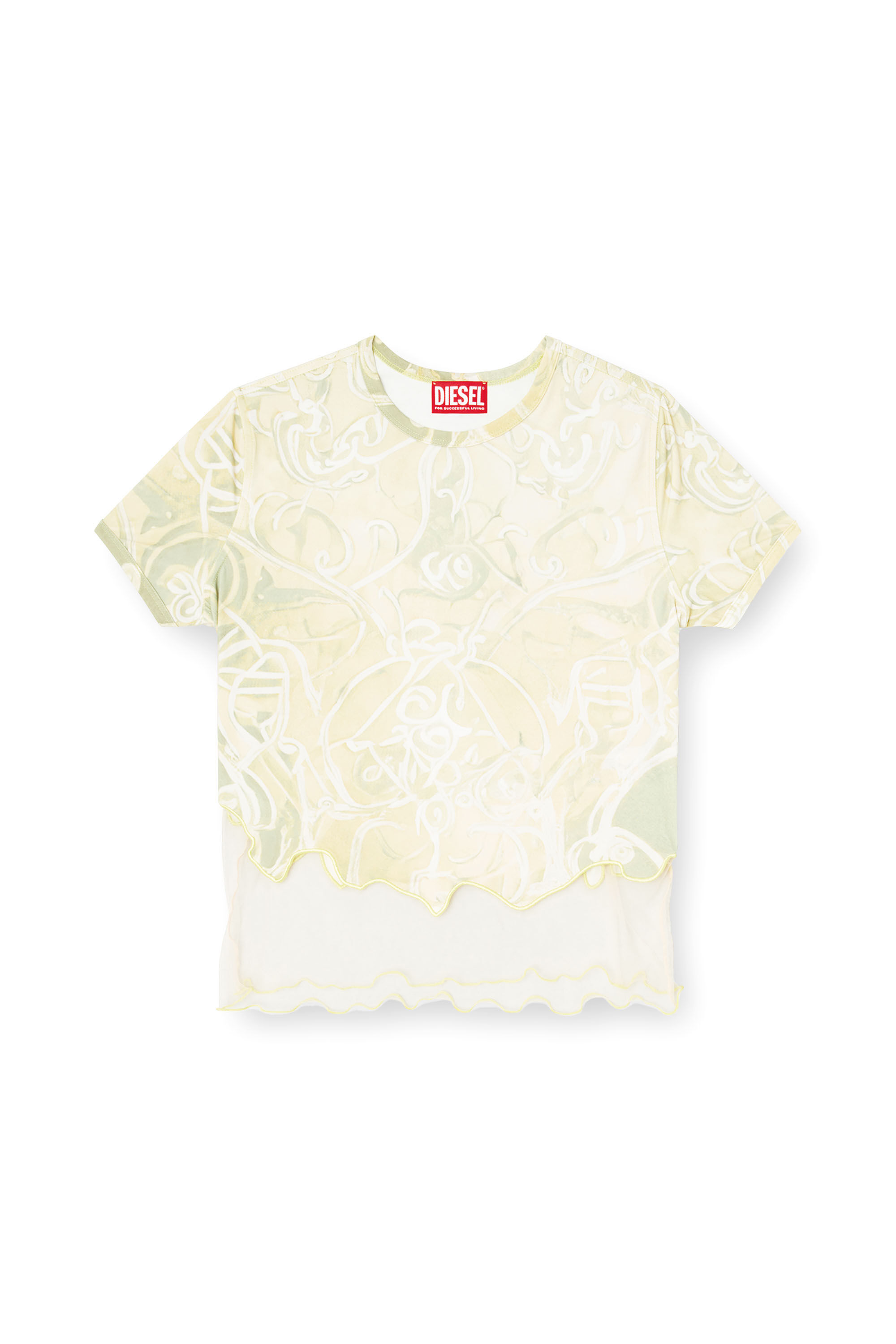 Diesel - T-INLAY, Woman's Nylon T-shirt with Heraldic print in Green - 2