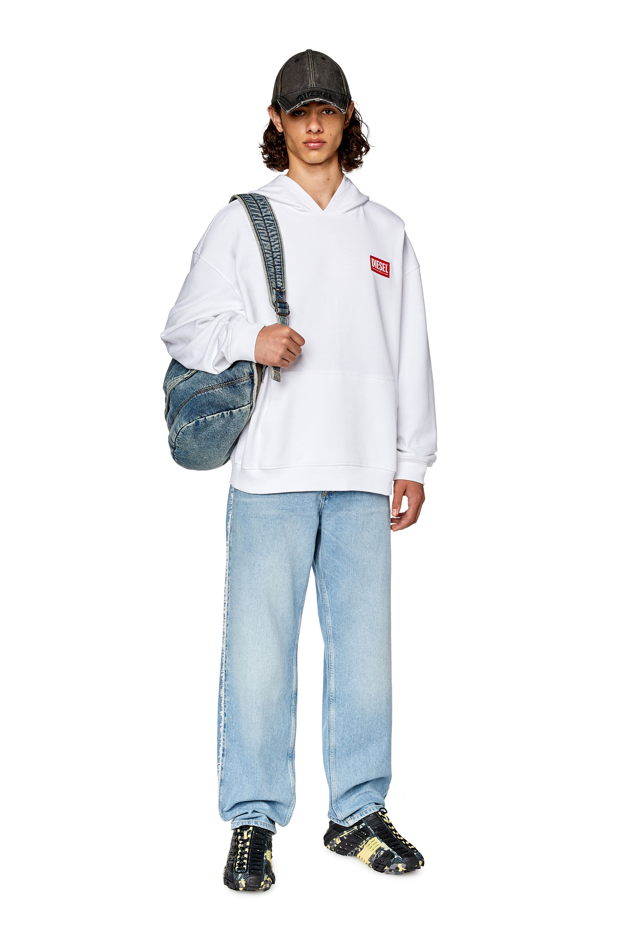 Men s Oversized hoodie with logo patch White Diesel