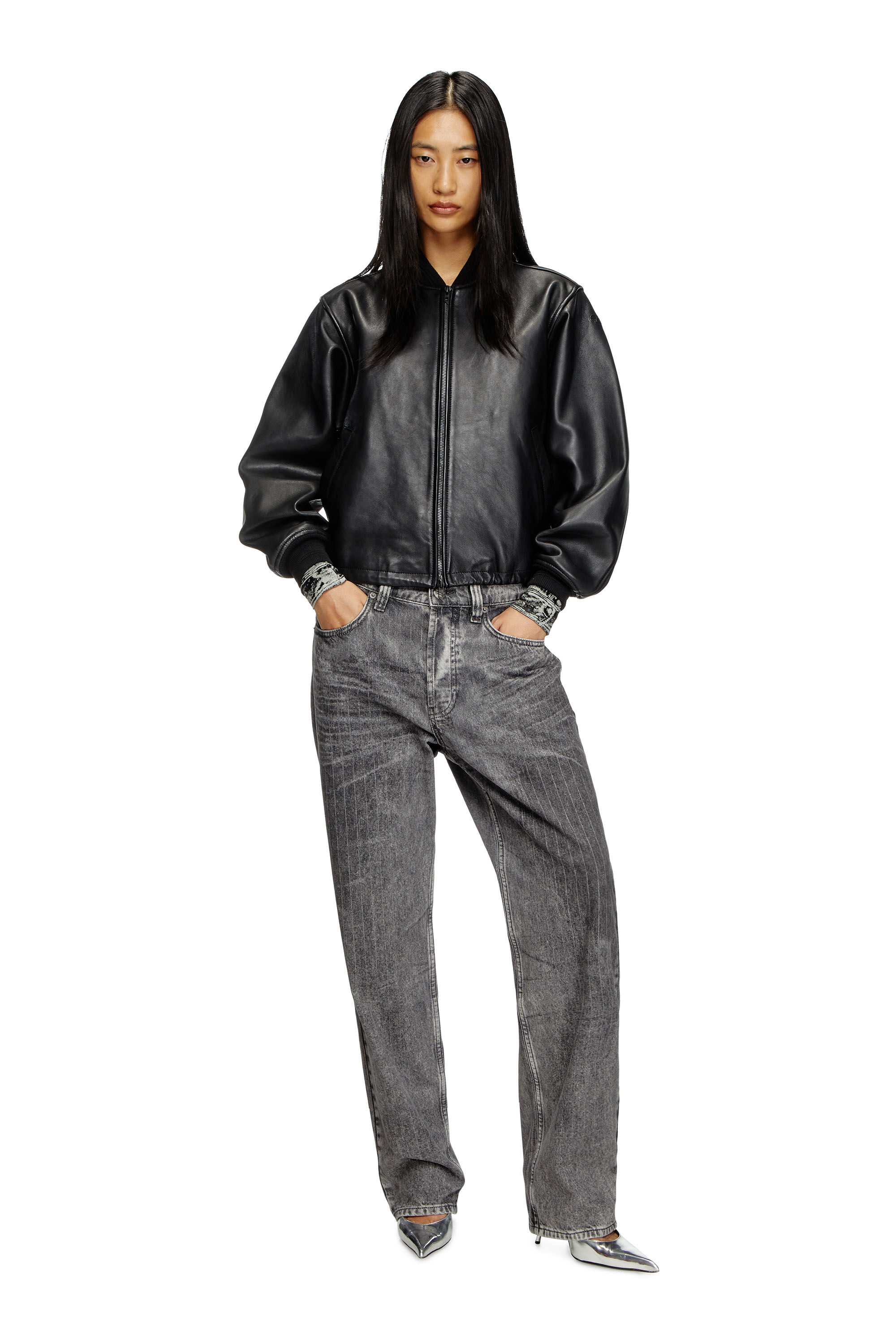 Women's Leather bomber jacket | Black | Diesel