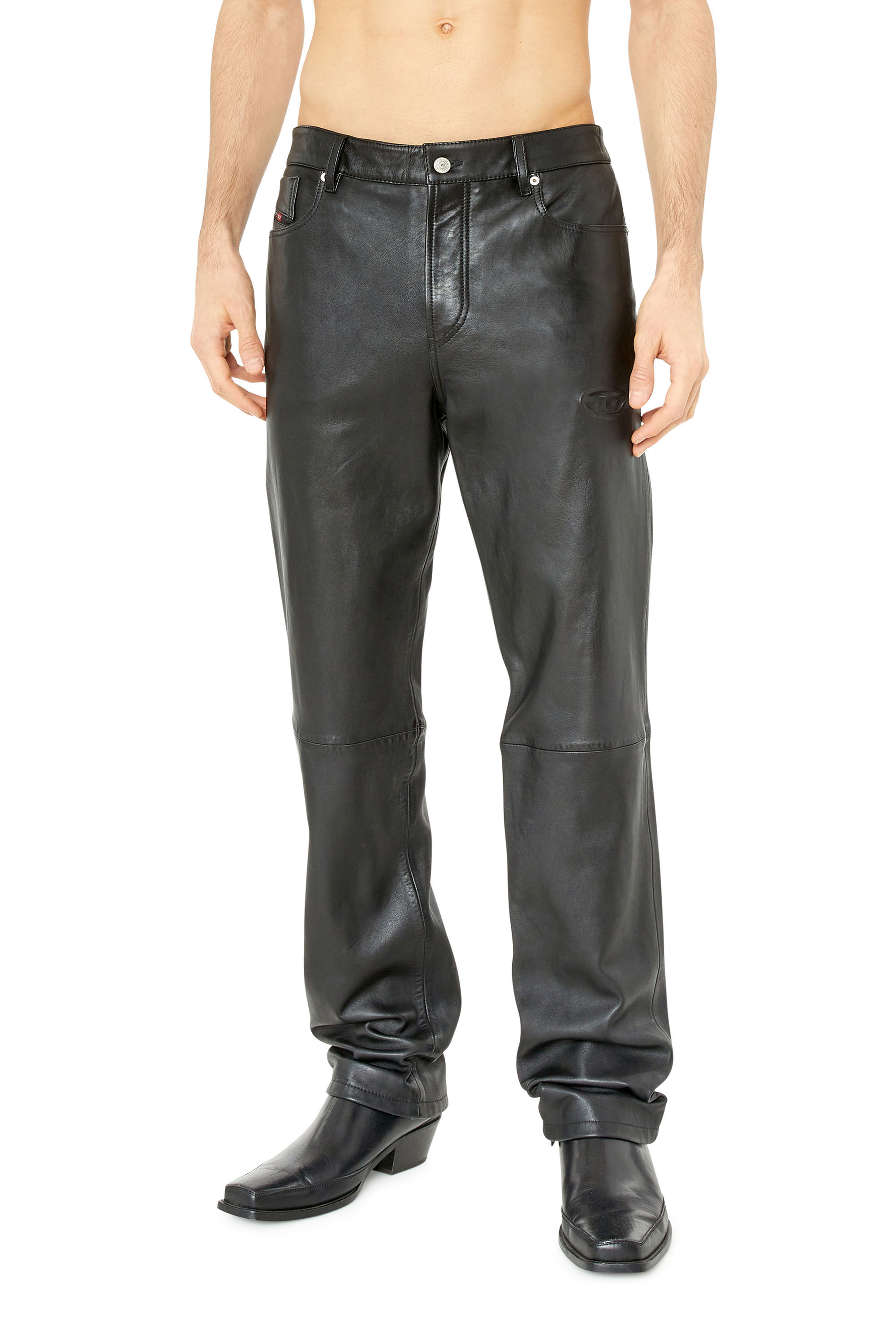 Kent Moderne biograf P-METAL Man: Leather pants with logo plaque | Diesel