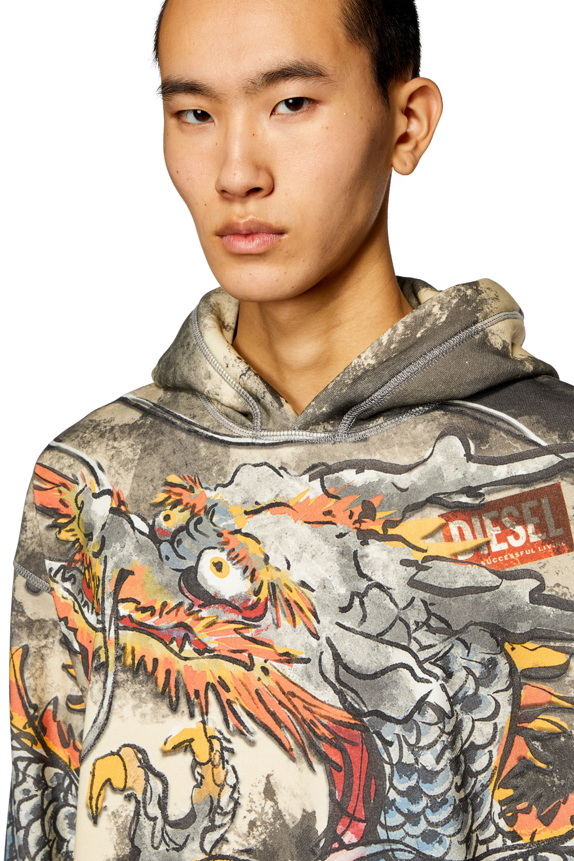 Diesel - CL-S-BOXT-HOOD-DRAGON, Unisex's Hoodie with Dragon print in Black/Grey - 5