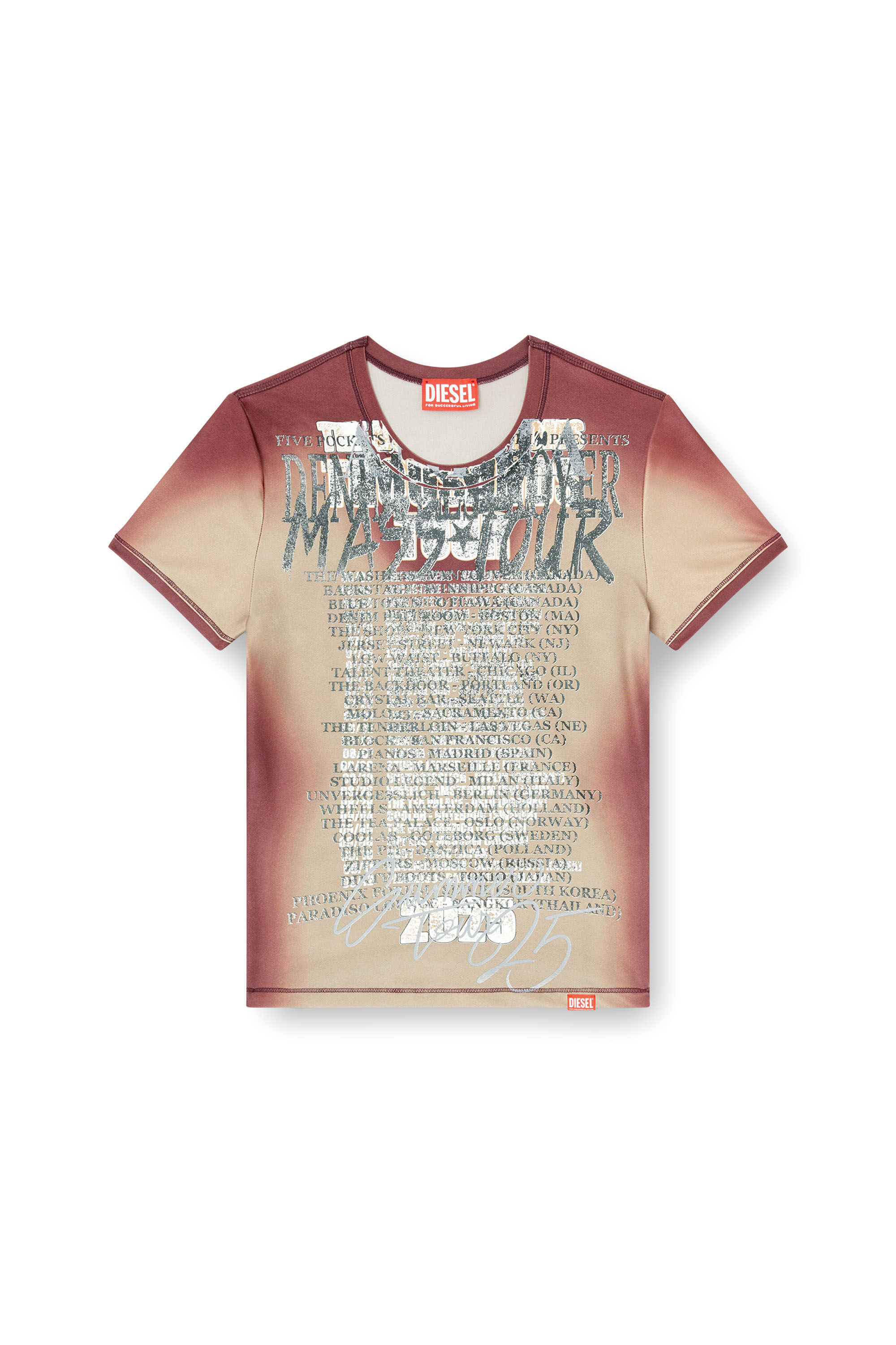 Diesel - T-KALYC, Top de manga corta con estampado de letras de canciones Mujer in Marrón - 2