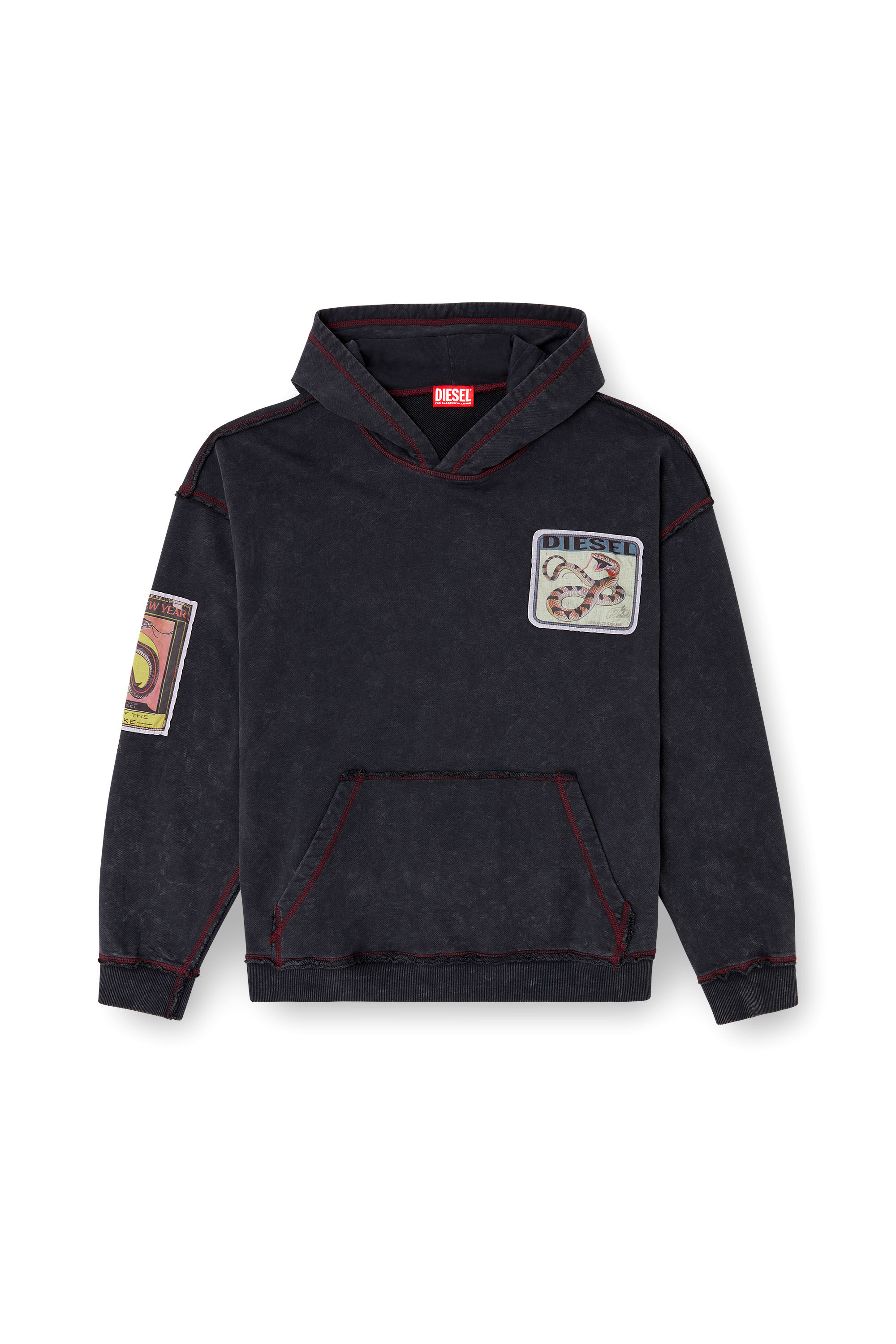 Women's Treated hoodie with snake patches | Black | Diesel