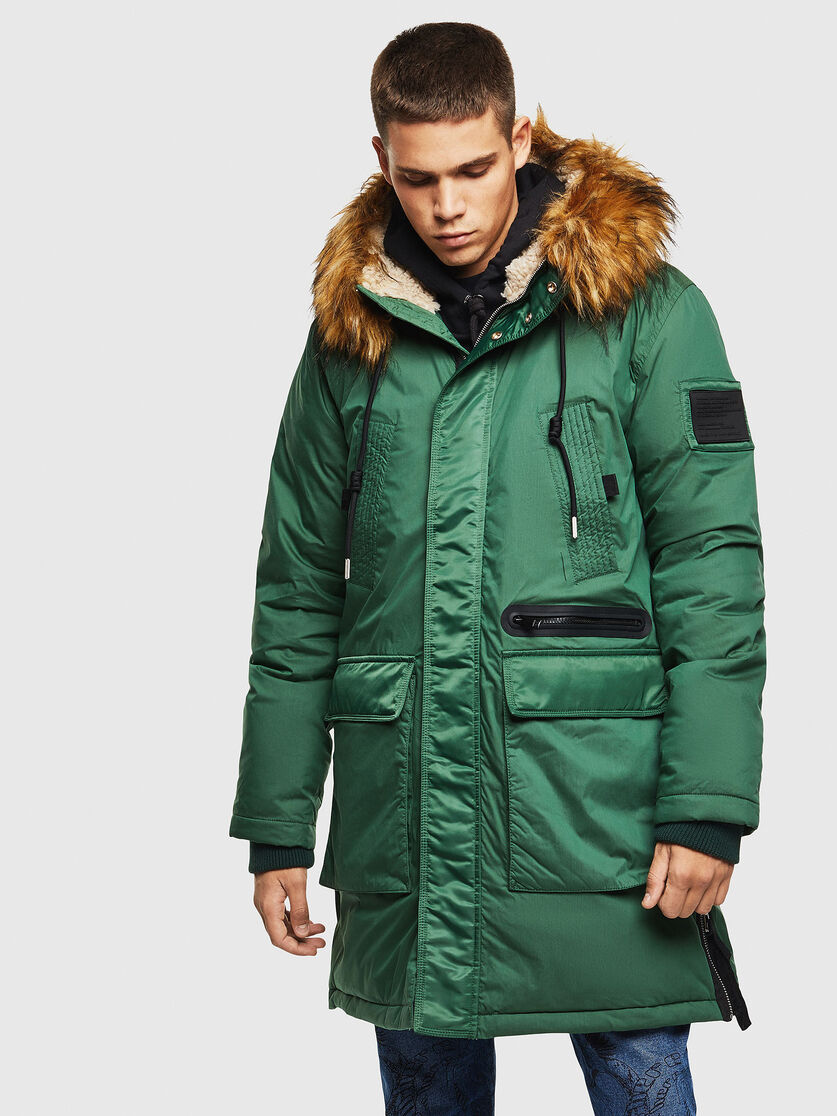 W Bullisk Men Long Padded Jacket With Faux Fur Detail Diesel
