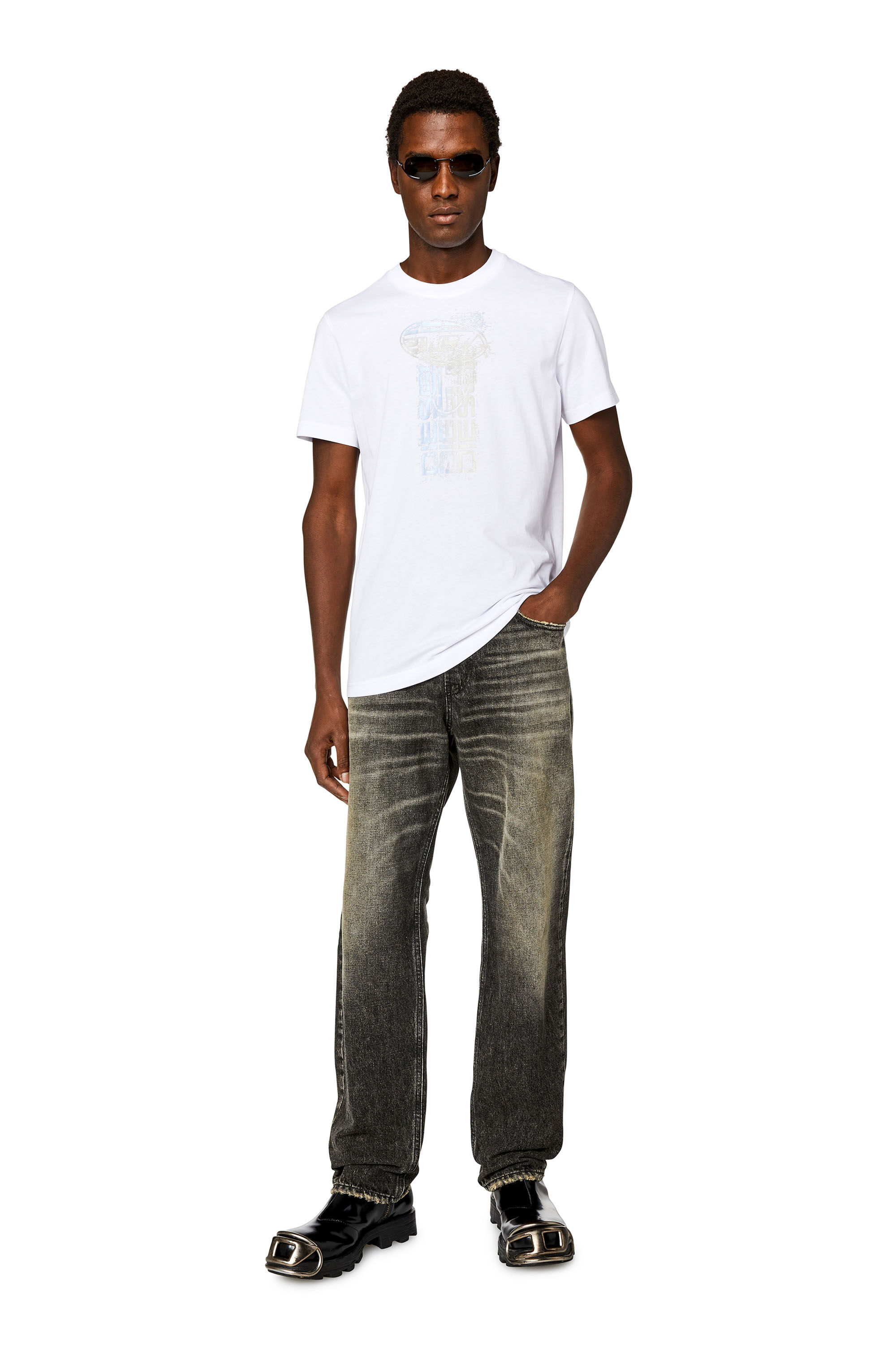 Men's graphic T-shirt with metallic logos | White | Diesel