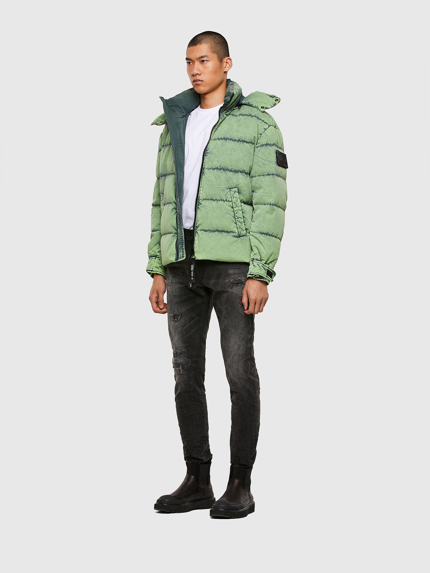 W-EVACID Garment-dyed hooded down jacket Green Fluo – Gifts 