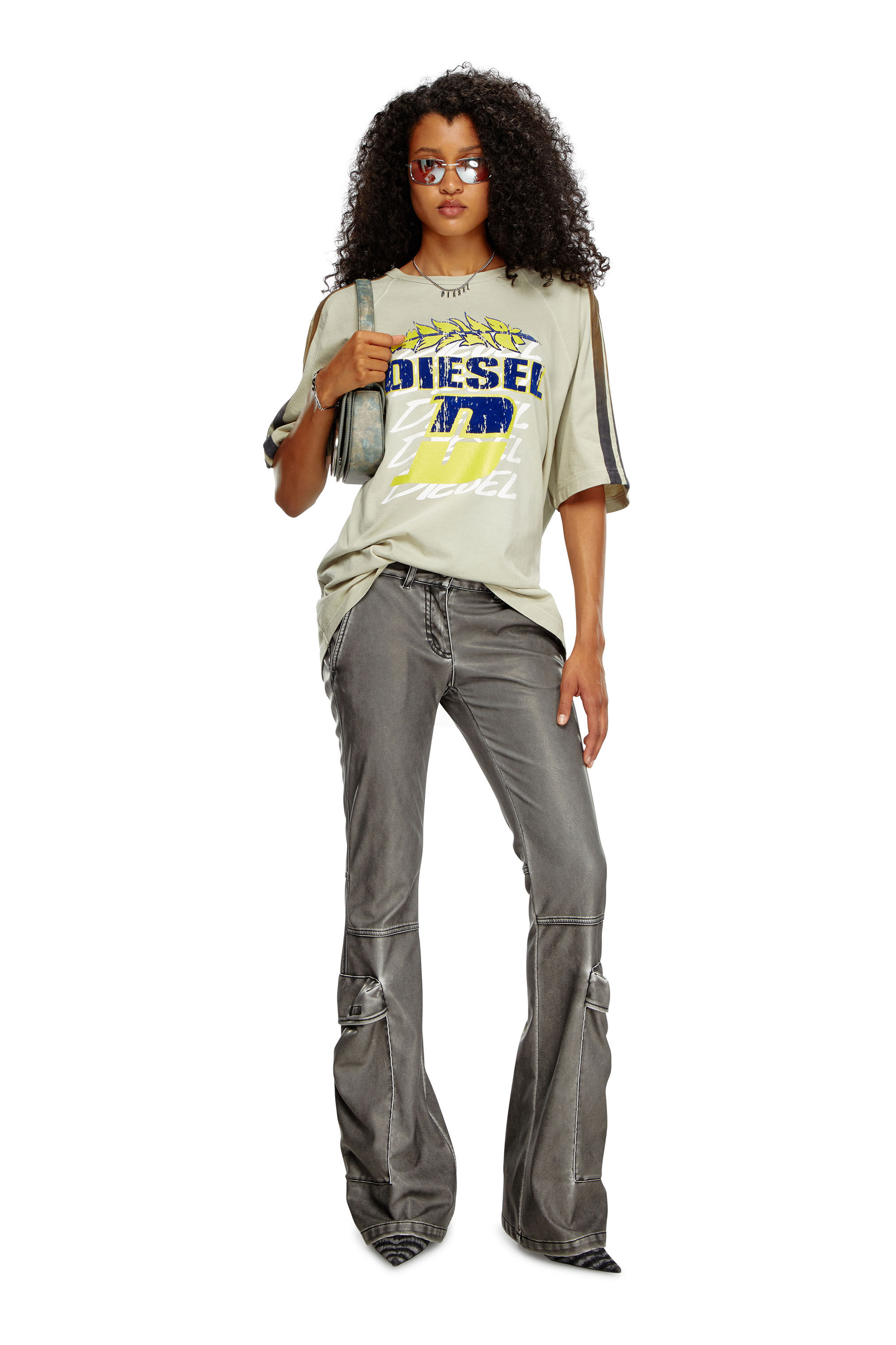 Women's Bootcut trousers in washed tech fabric | Black | Diesel Women's Bootcut trousers in washed tech fabric | Black | Diesel