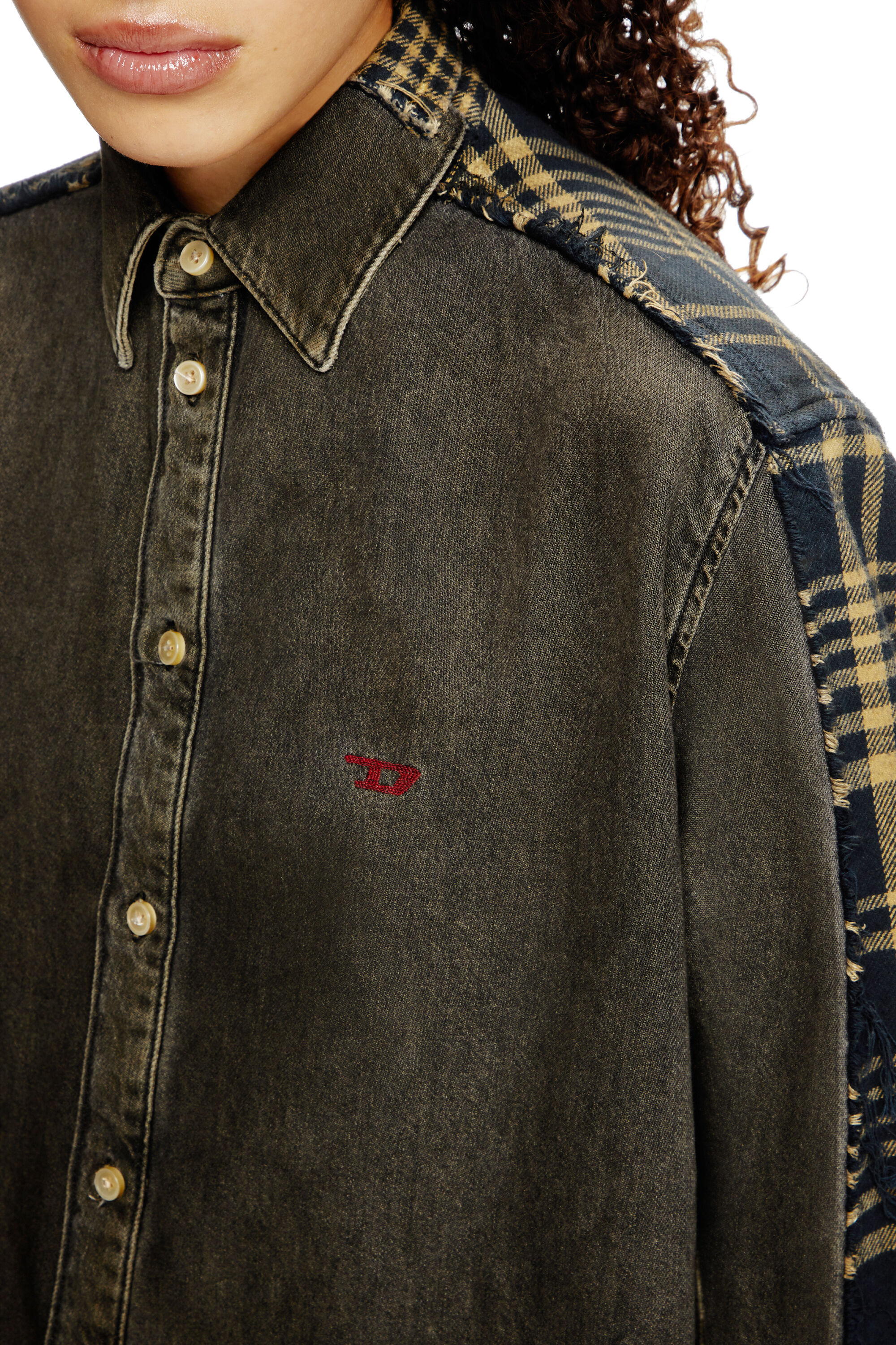 Diesel - Shirt Dieseloves 5A, Unisex's Overdyed denim and check and shirt in Black/Blue - 8
