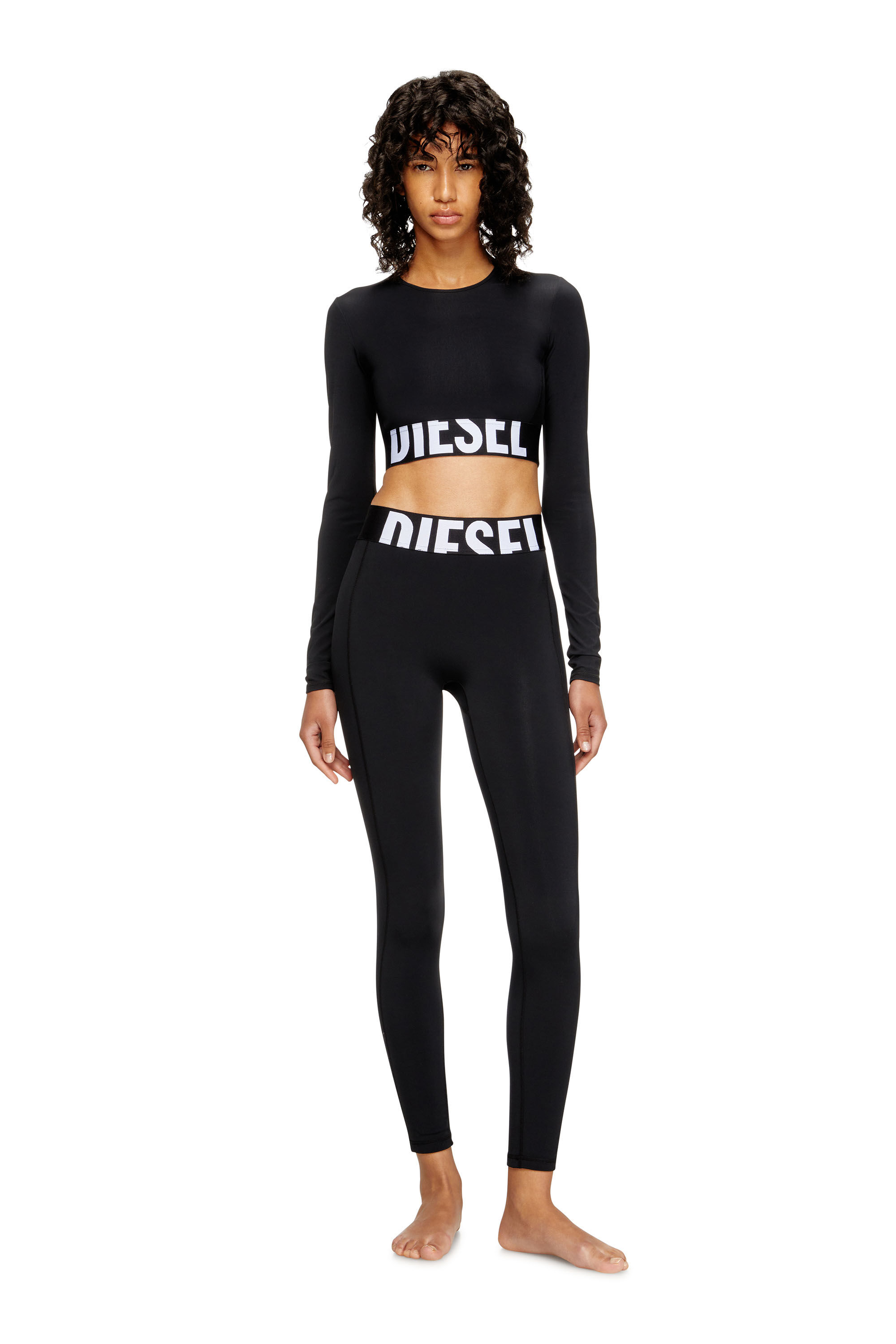 Diesel - ADELINE-D-POP, Woman's Microfibre leggings with cut-off logo in Black - 3