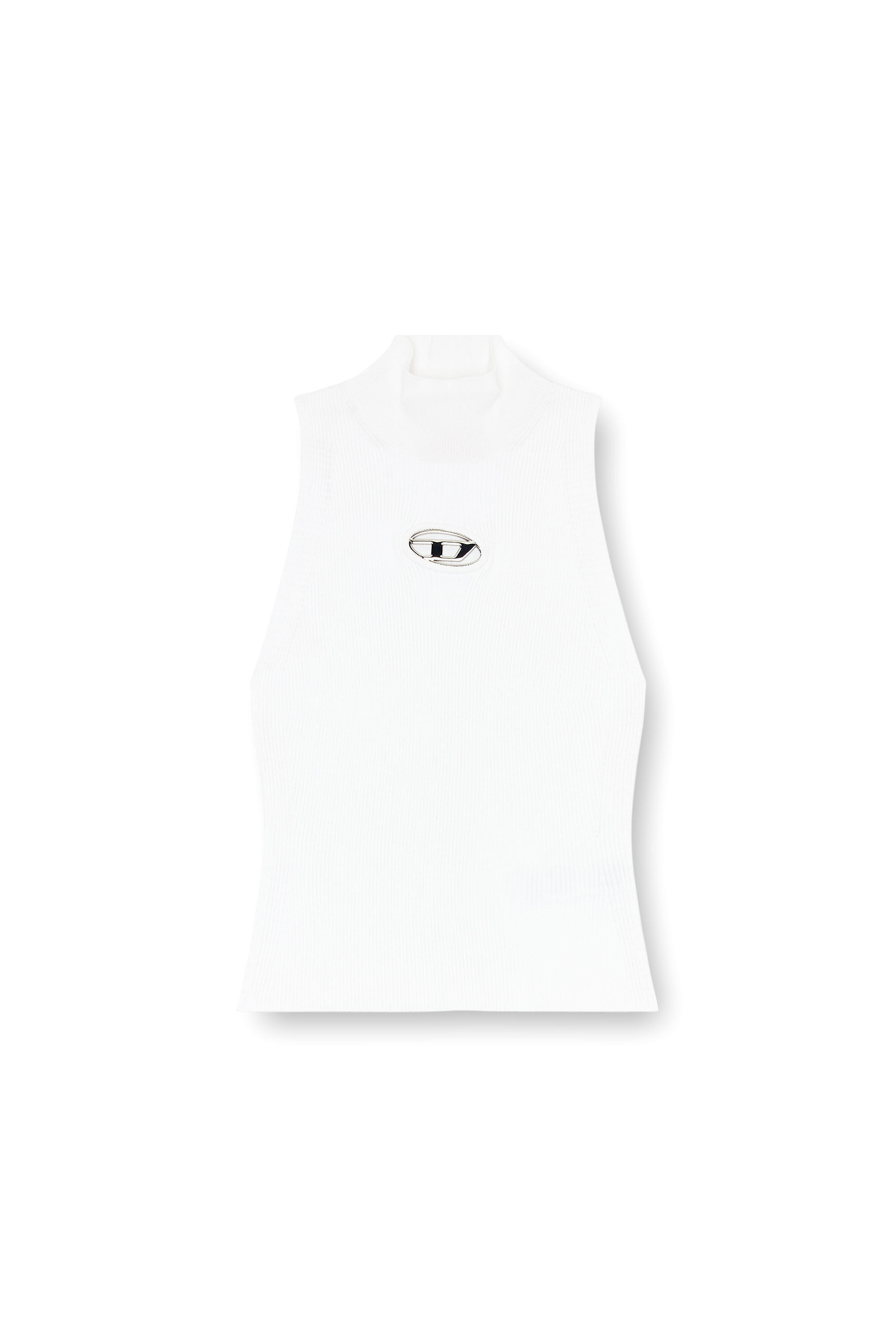 Diesel - M-ONERVAX-TOP, Top de cuello alto de punto de canalé Mujer in Blanco - 2
