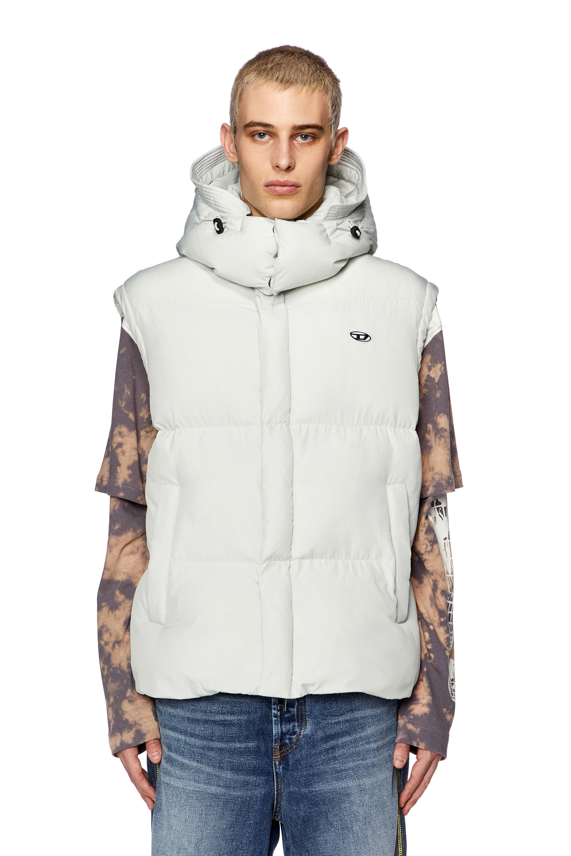 Diesel - W-ROLFYS-SL-FD, Man's Puffer vest with detachable hood in White - 5