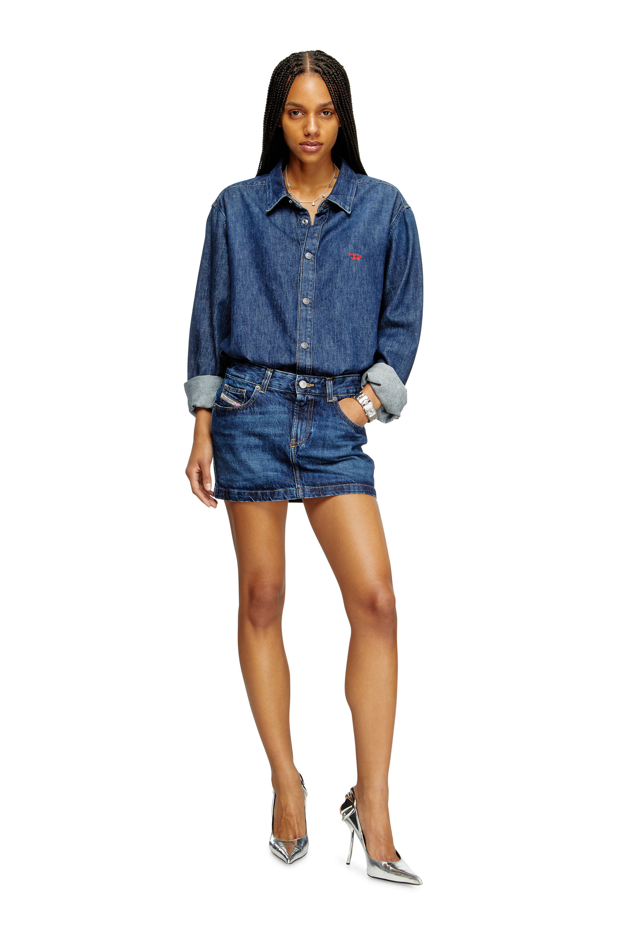 スカート DIESEL Women Skirts A196870CMBP 01 BLUE Women's Pencil skirt in rhinestone denim | Blue | Diesel