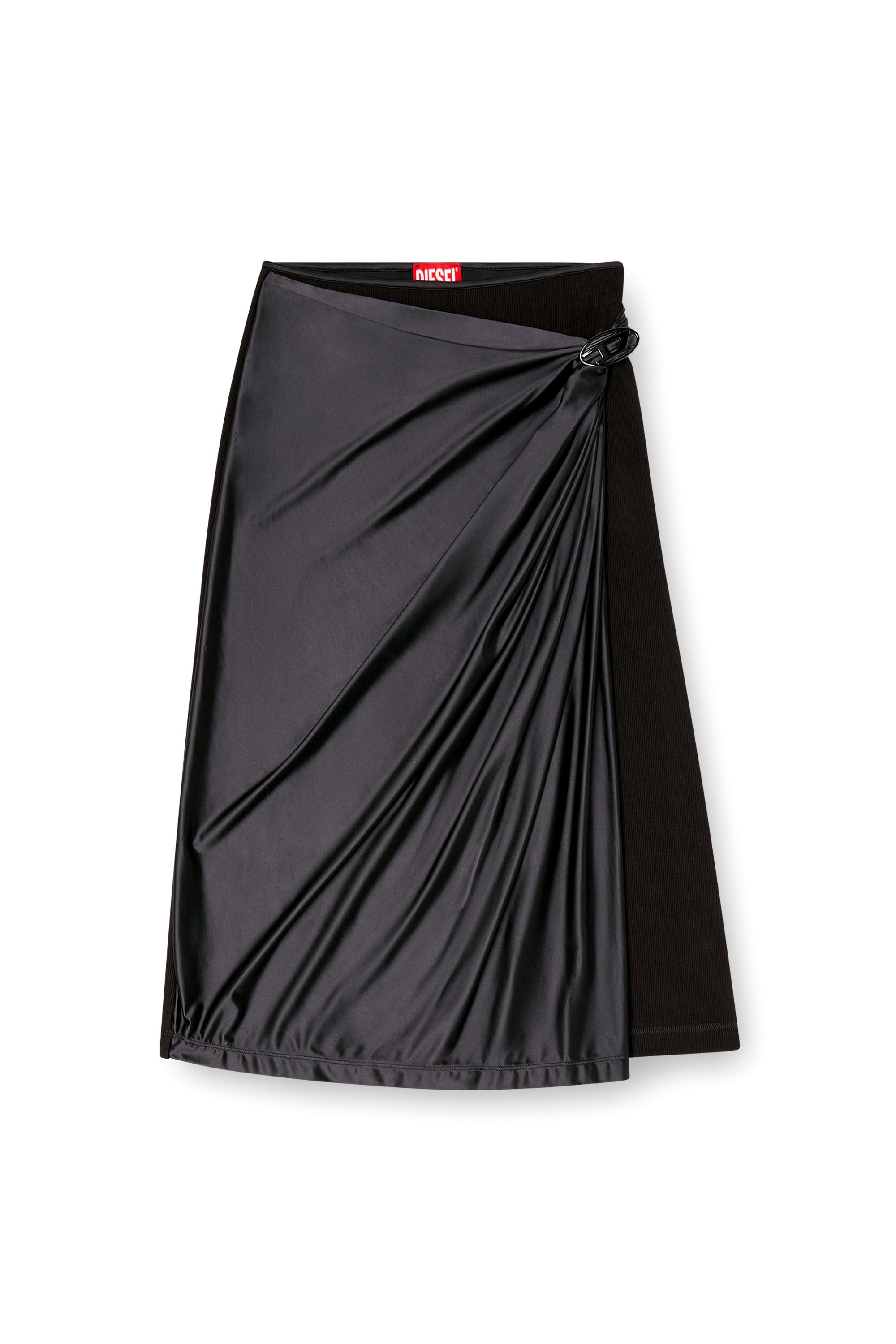 Diesel - O-SILV, Falda midi drapeada con acabado chintz Mujer in Negro - 2