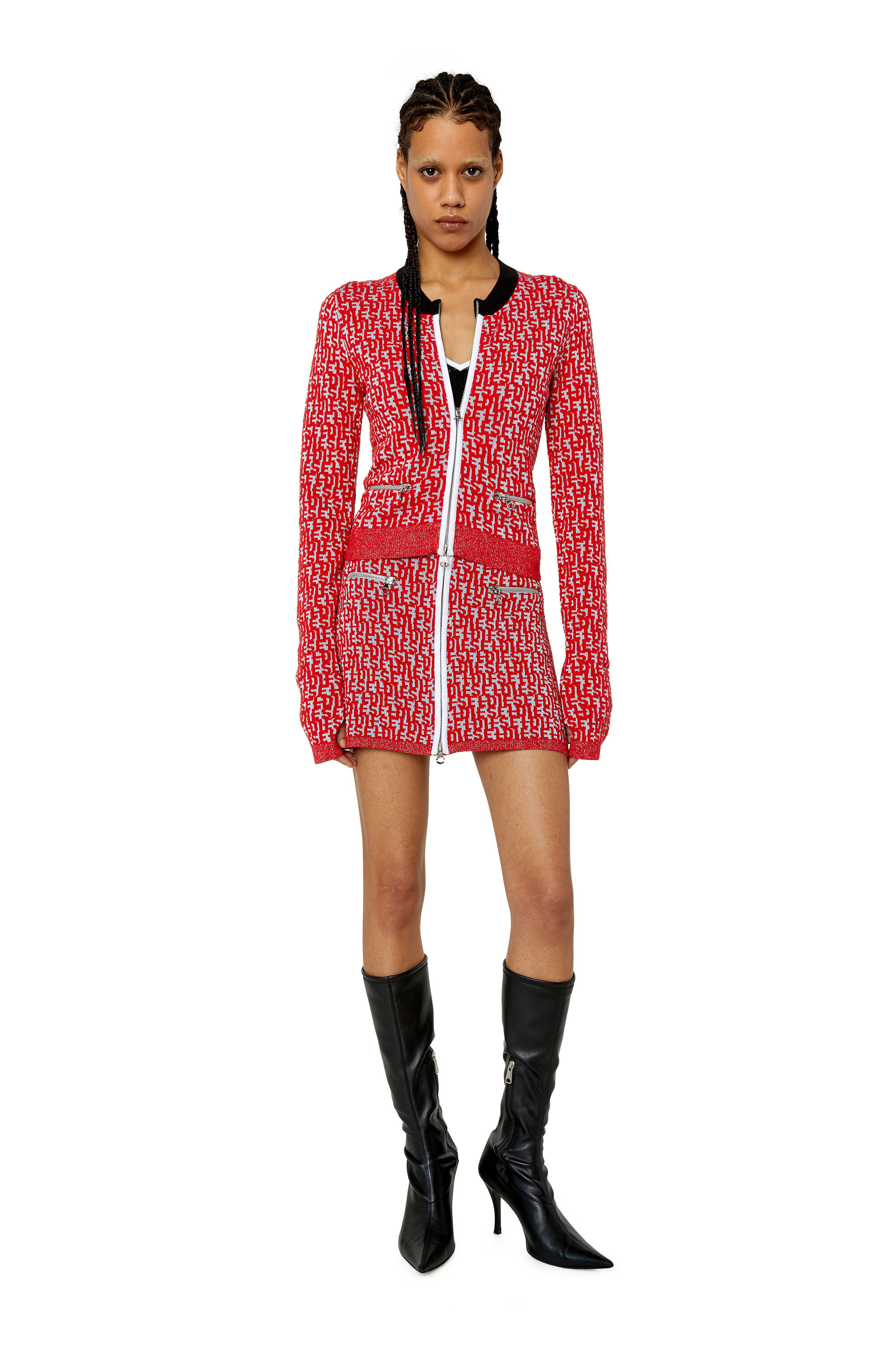 Diesel - M-ALLORCA, Woman's Knit cardigan in Red/Grey - 1