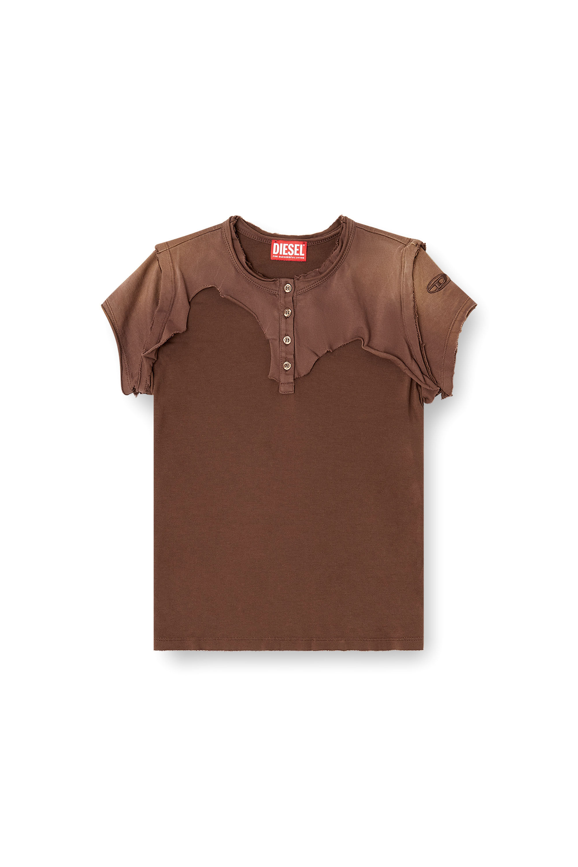 Diesel - T-UNRAWY, Woman's Henley T-shirt with peel-off effect in null - 2