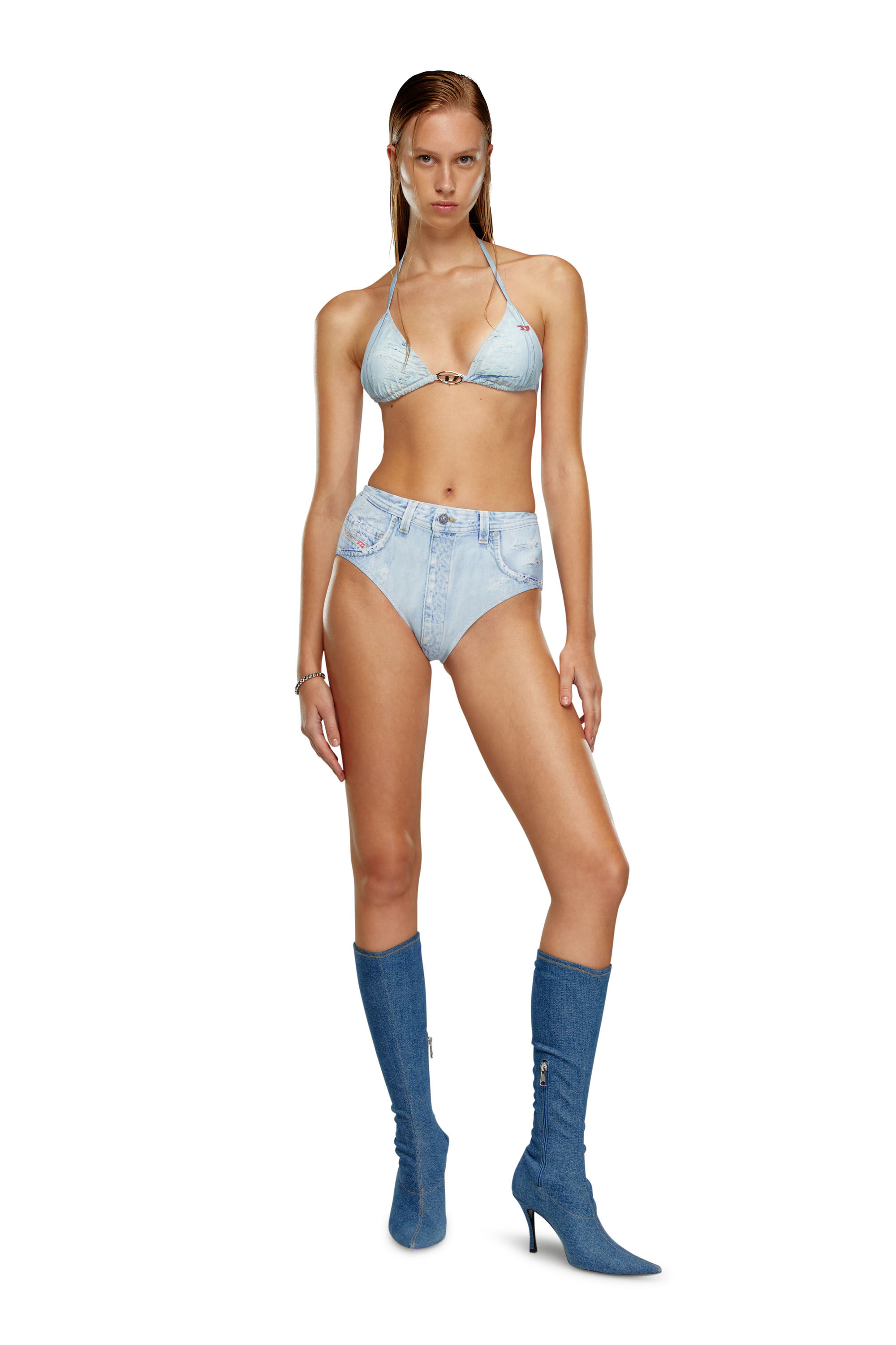 Diesel - BFPN-BICHYS, Woman's Bikini briefs with denim trompe l'oeil in Light Blue - 3