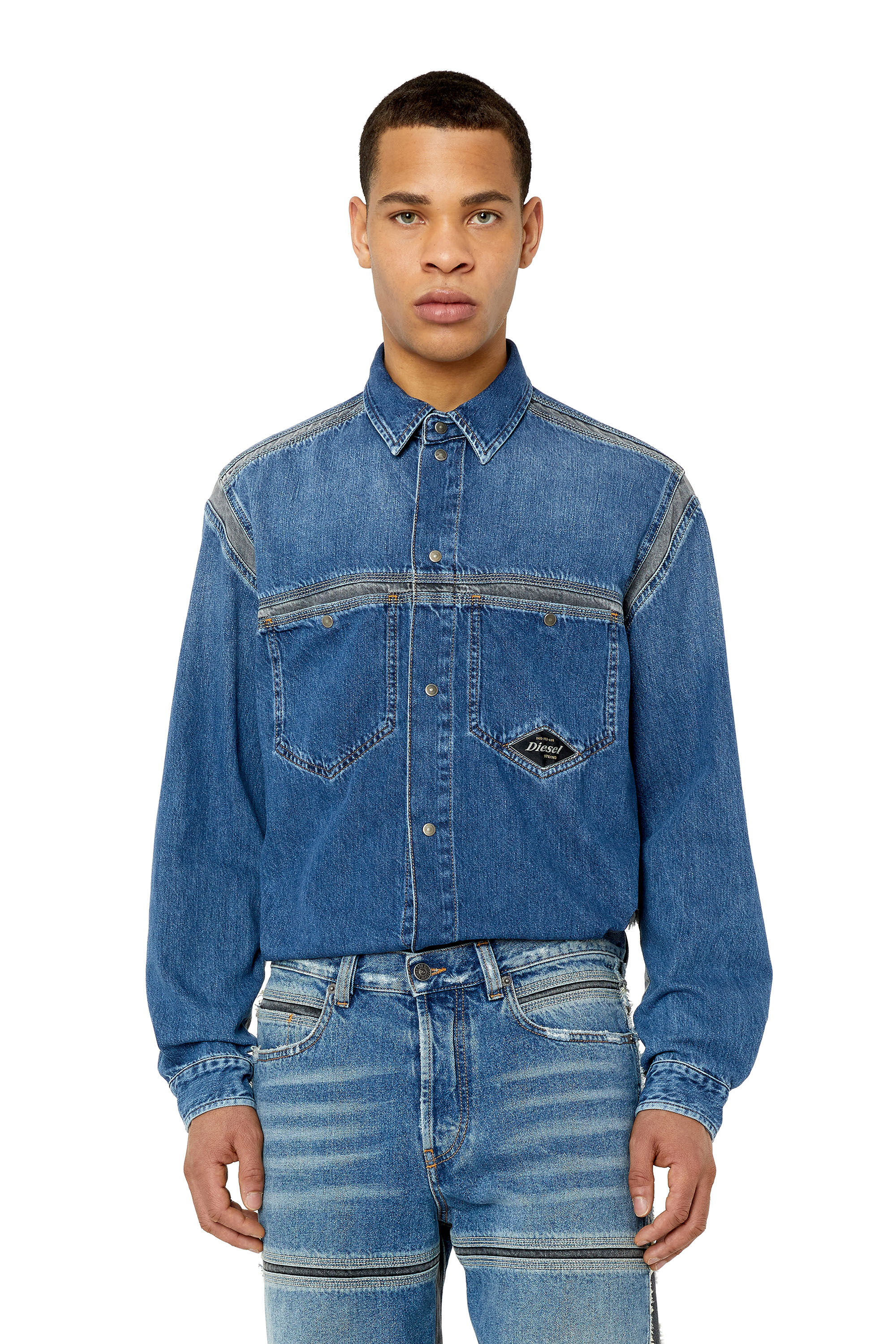 Diesel denim shirt dress with skirt overlay cheap