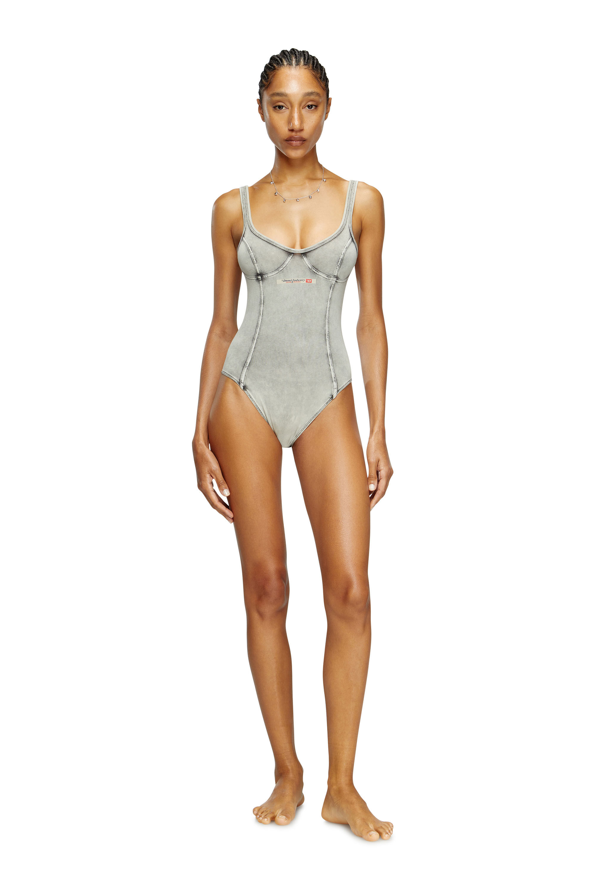 Women's Bodysuit in denim-effect jersey | Grey | Diesel
