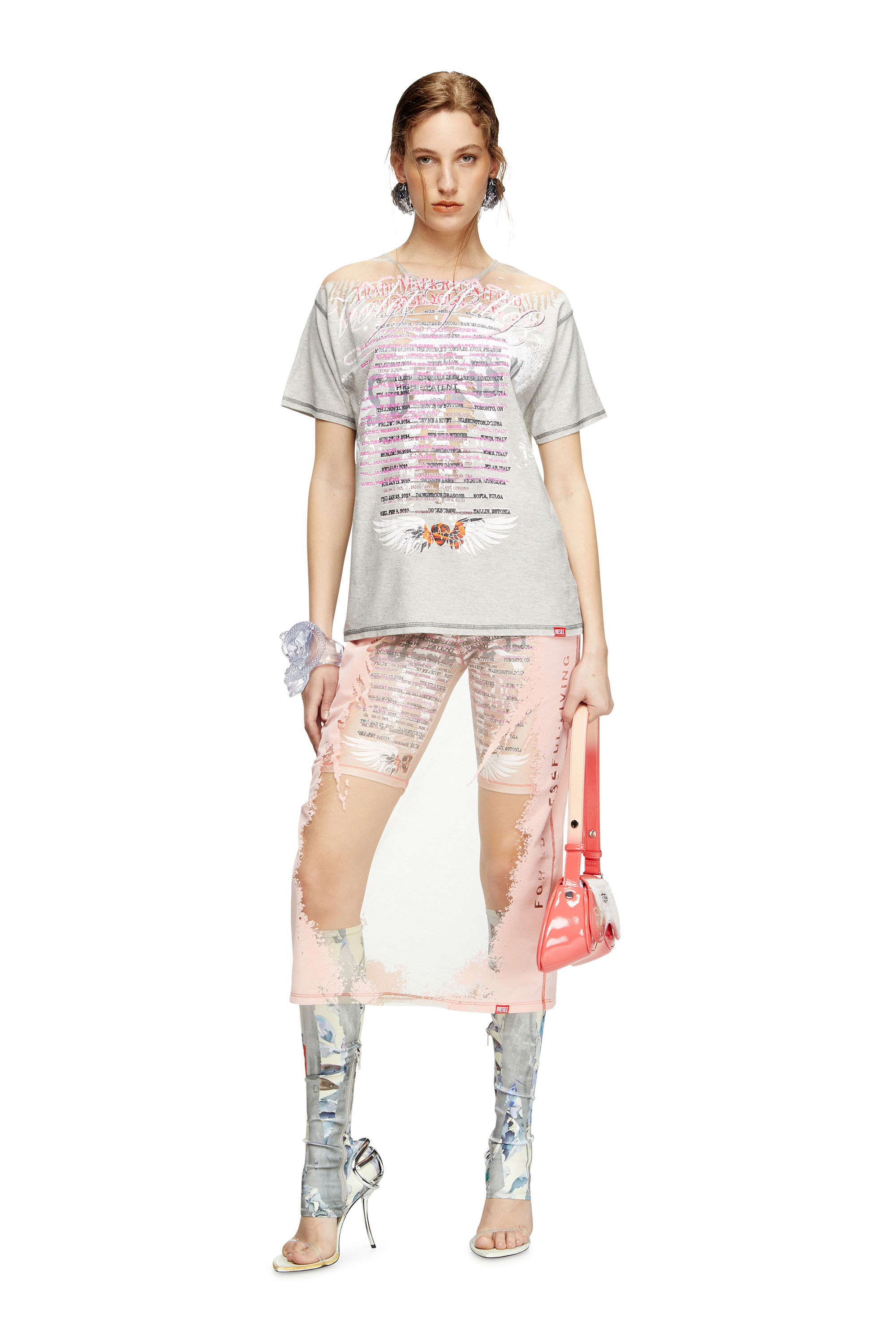 新作♪【DIESEL】Crew neck T-shirt with lyrics print Tシャツ Women's T-shirt with lyrics print | White | Diesel