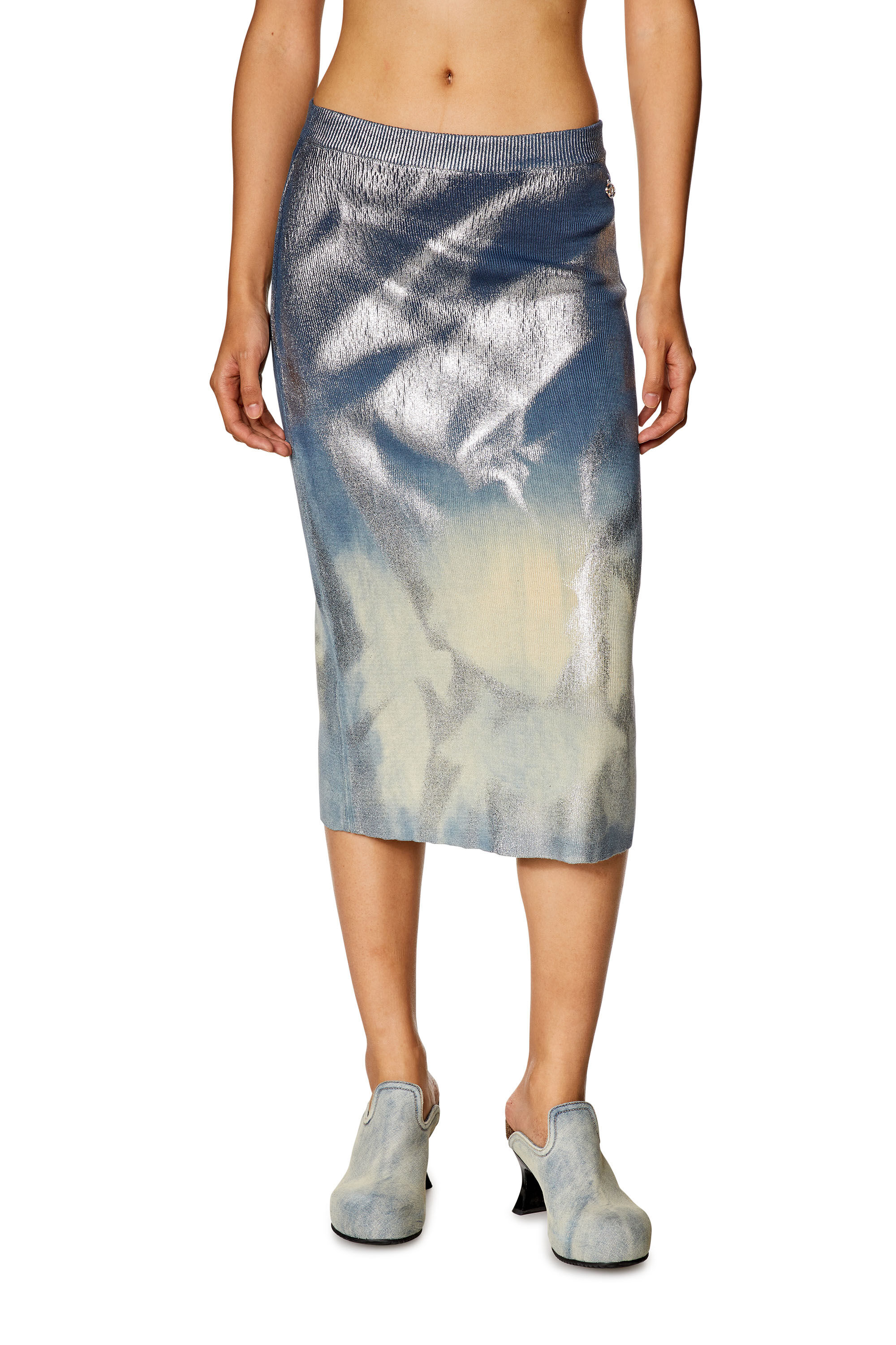 Women's Knit pencil skirt with metallic effects | Blue | Diesel Women's Knit pencil skirt with metallic effects | Blue | Diesel
