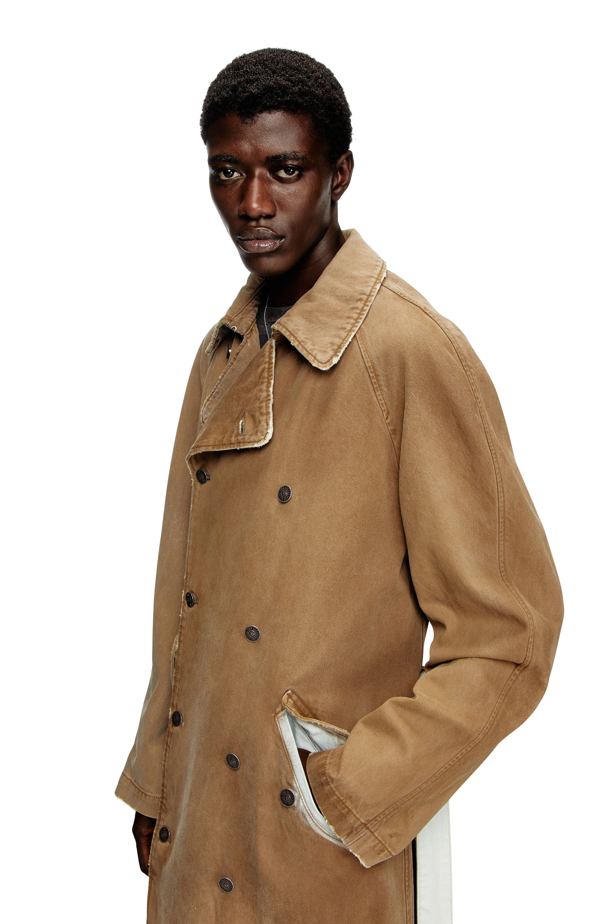 Women s Trench coat in overdirt denim Brown Diesel