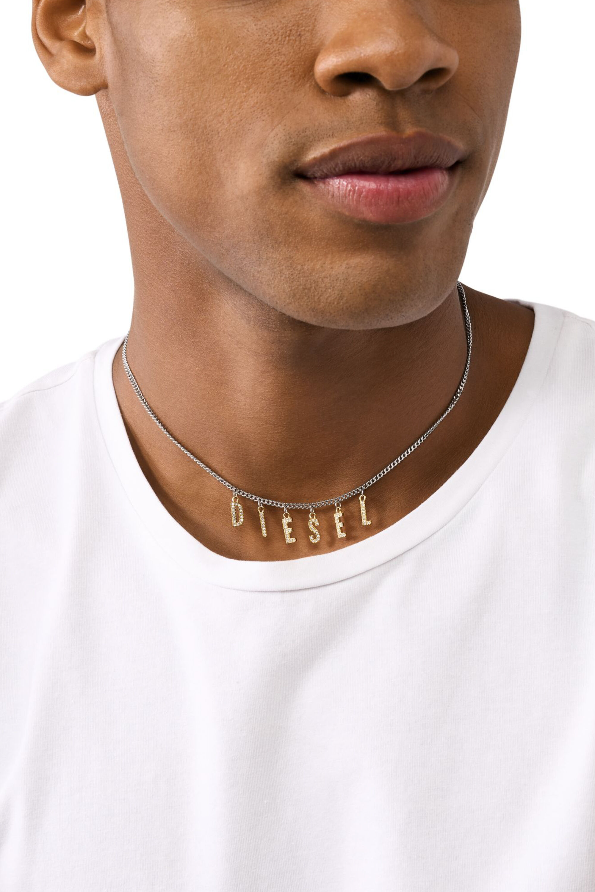 国内直営【DIESEL】Two-Tone stainless steel chain necklace Women's Two-Tone Stainless Steel Chain Necklace | Silver