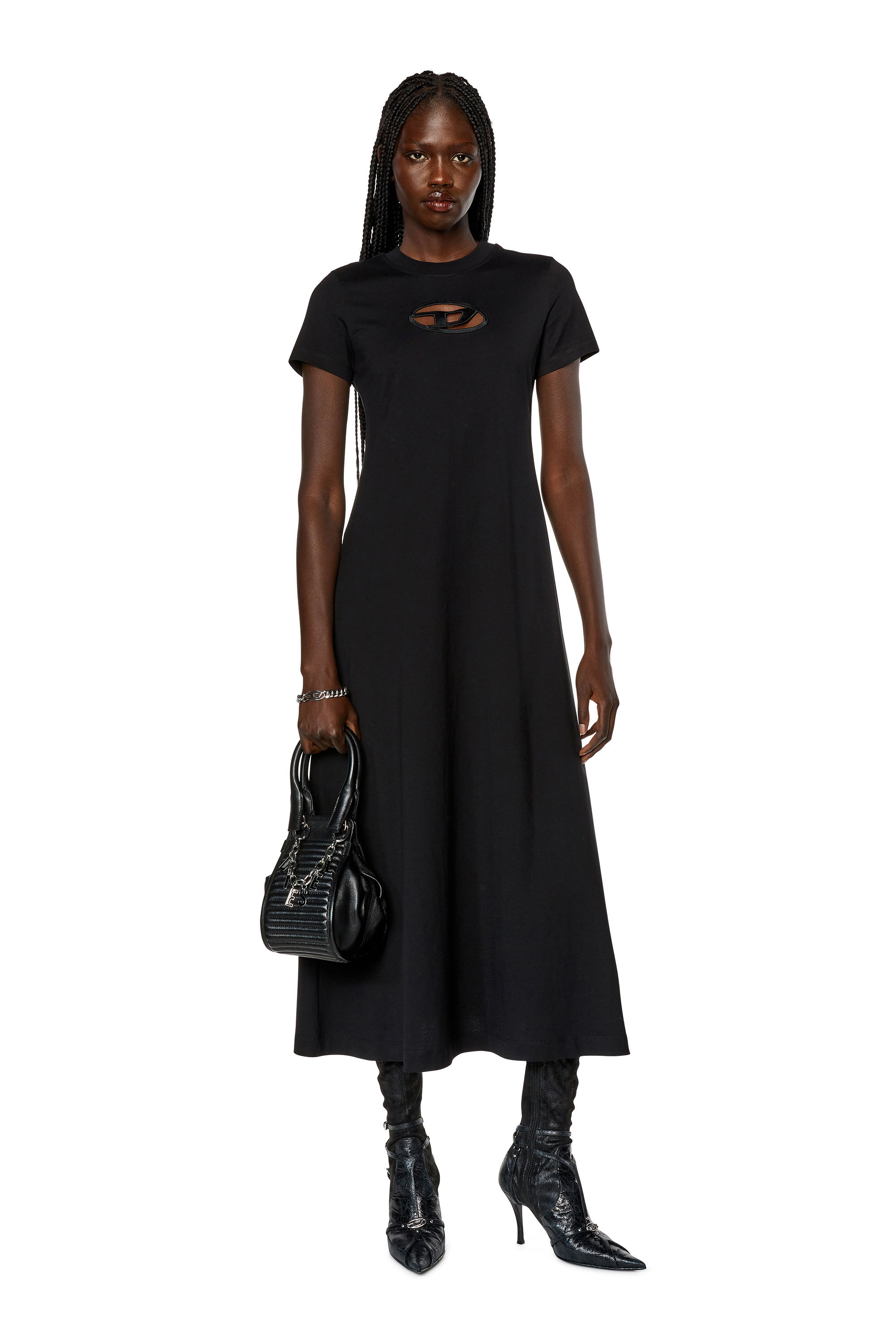 Women's T-shirt dress with embroidered D | Black | Diesel