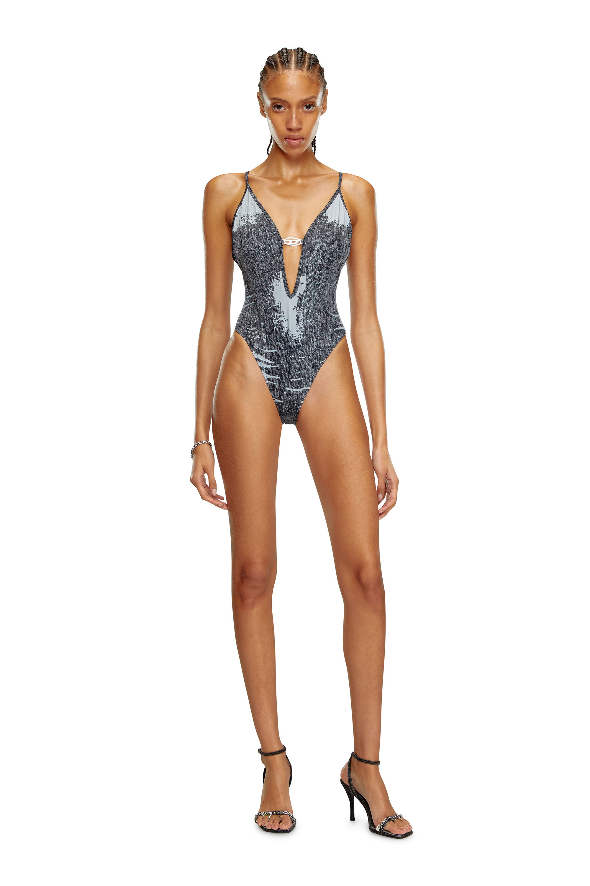 Women's Swimsuit with denim print | Black | Diesel