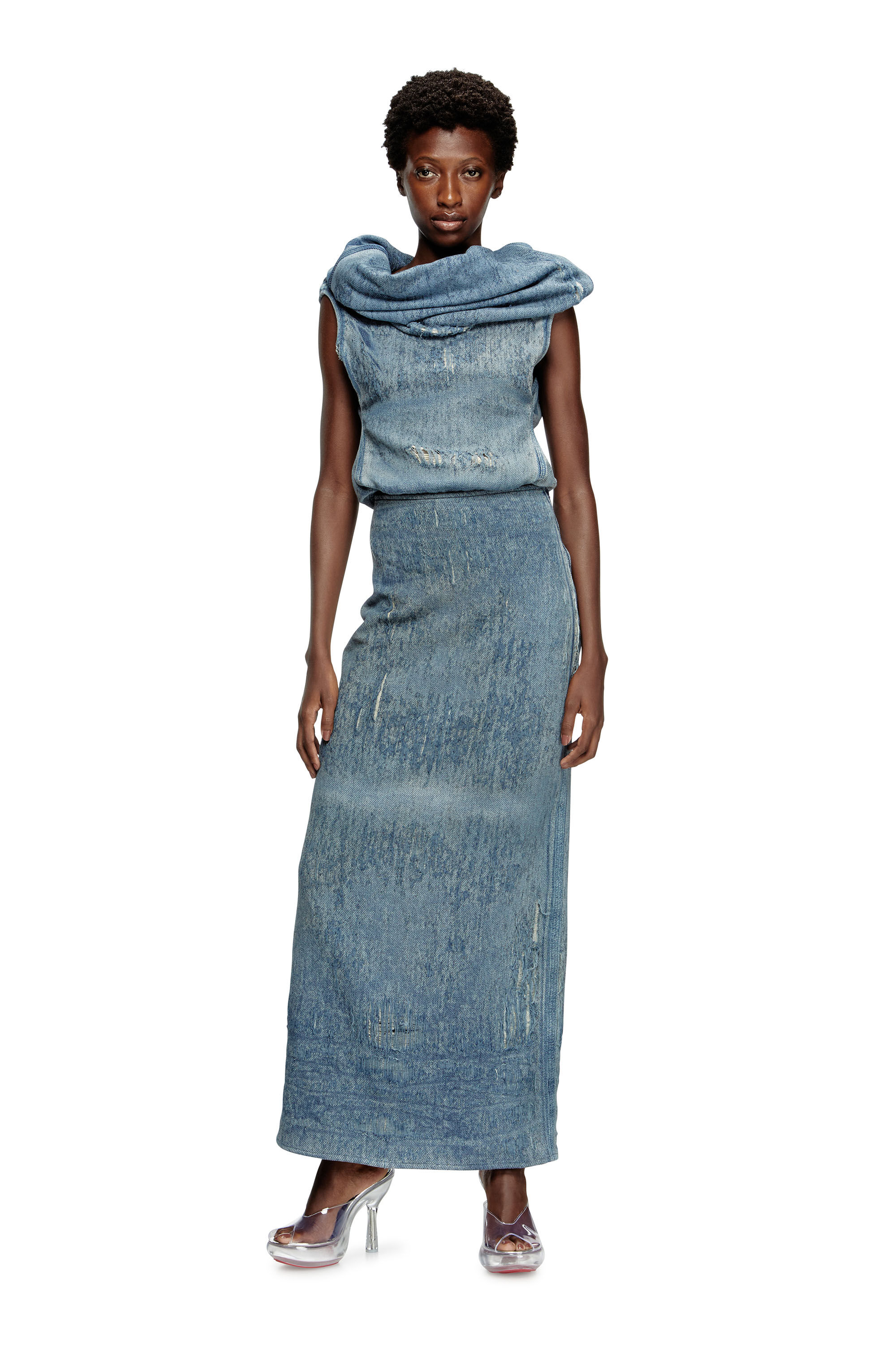 【信頼】 in Top Women's ultra-destroyed Diesel | Blue | denim jacquard その他