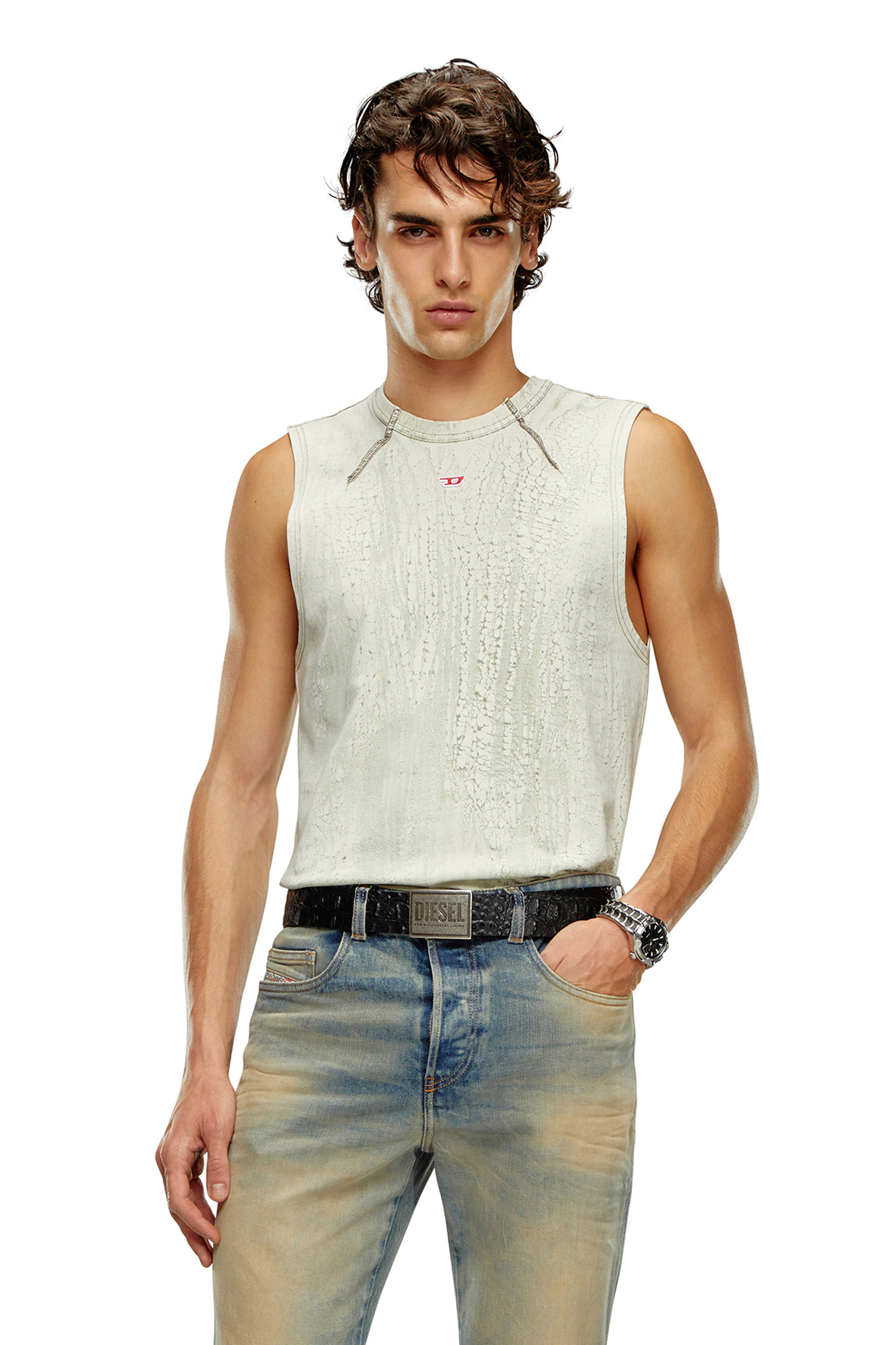 Men's Tank top in plaster effect jersey | White | Diesel