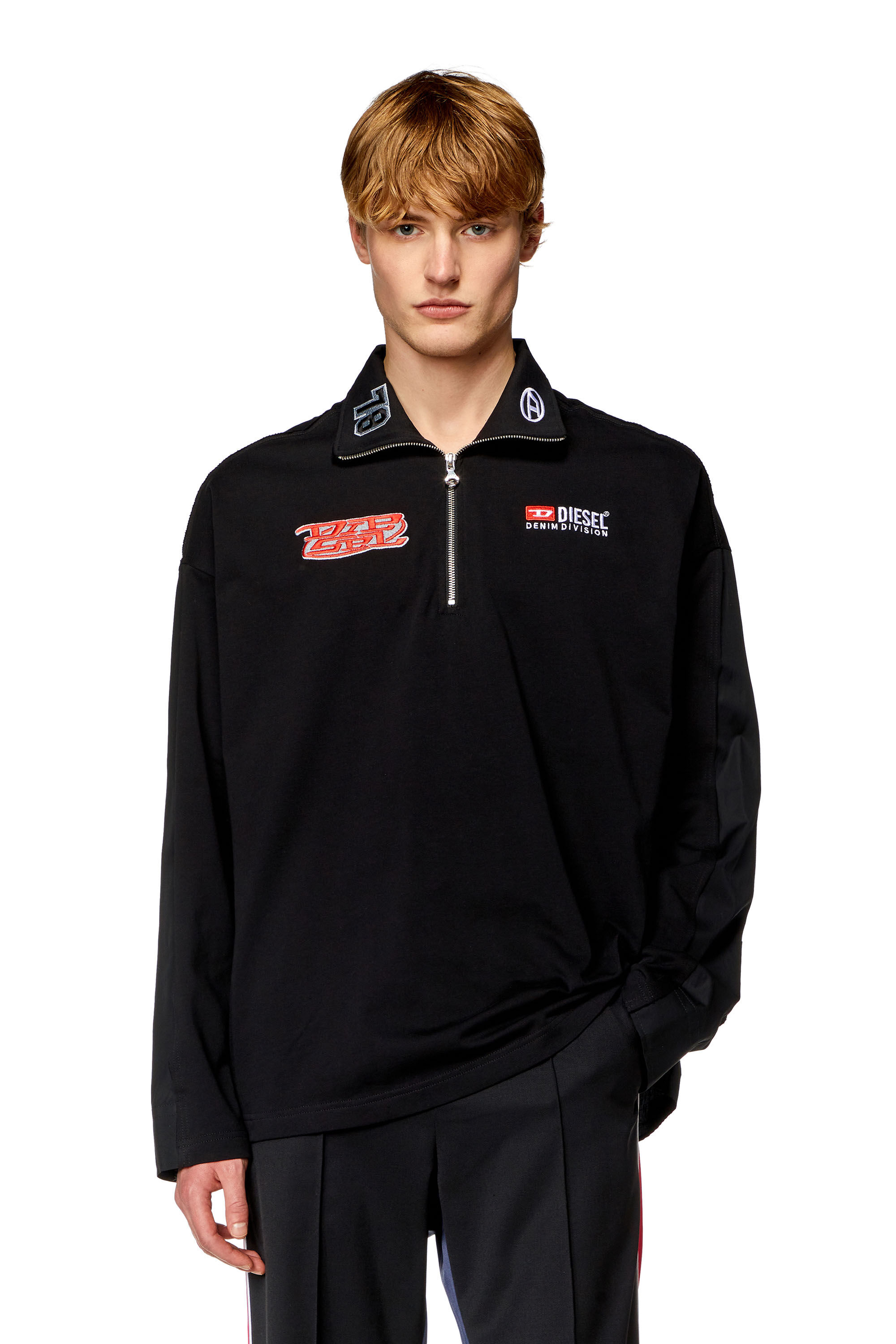 クラシック shirt Half-zip Men's in Diesel | Black | poplin and jersey トップス