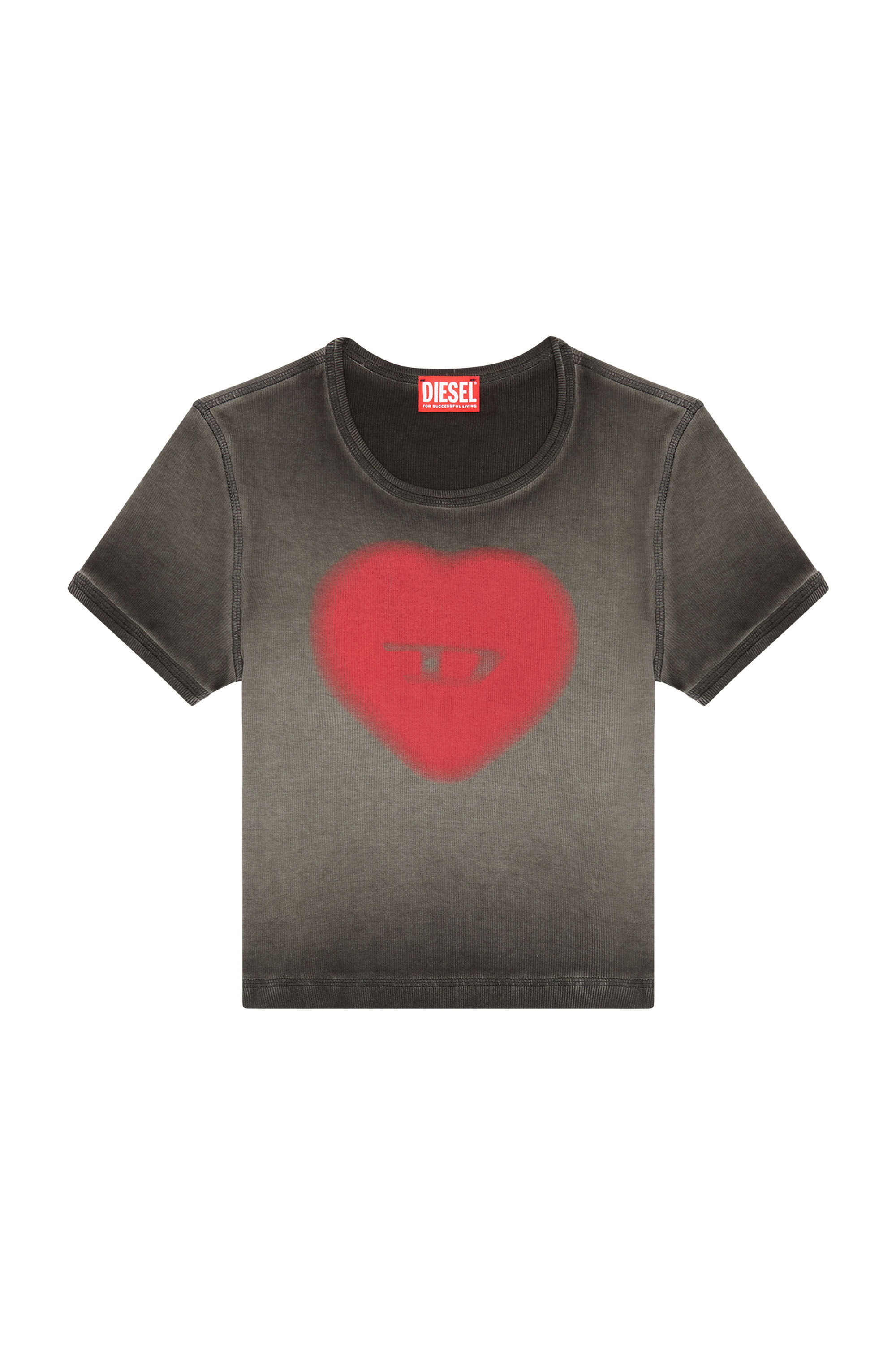 Women's Ribbed T-shirt with watercolour heart D | Black | Diesel
