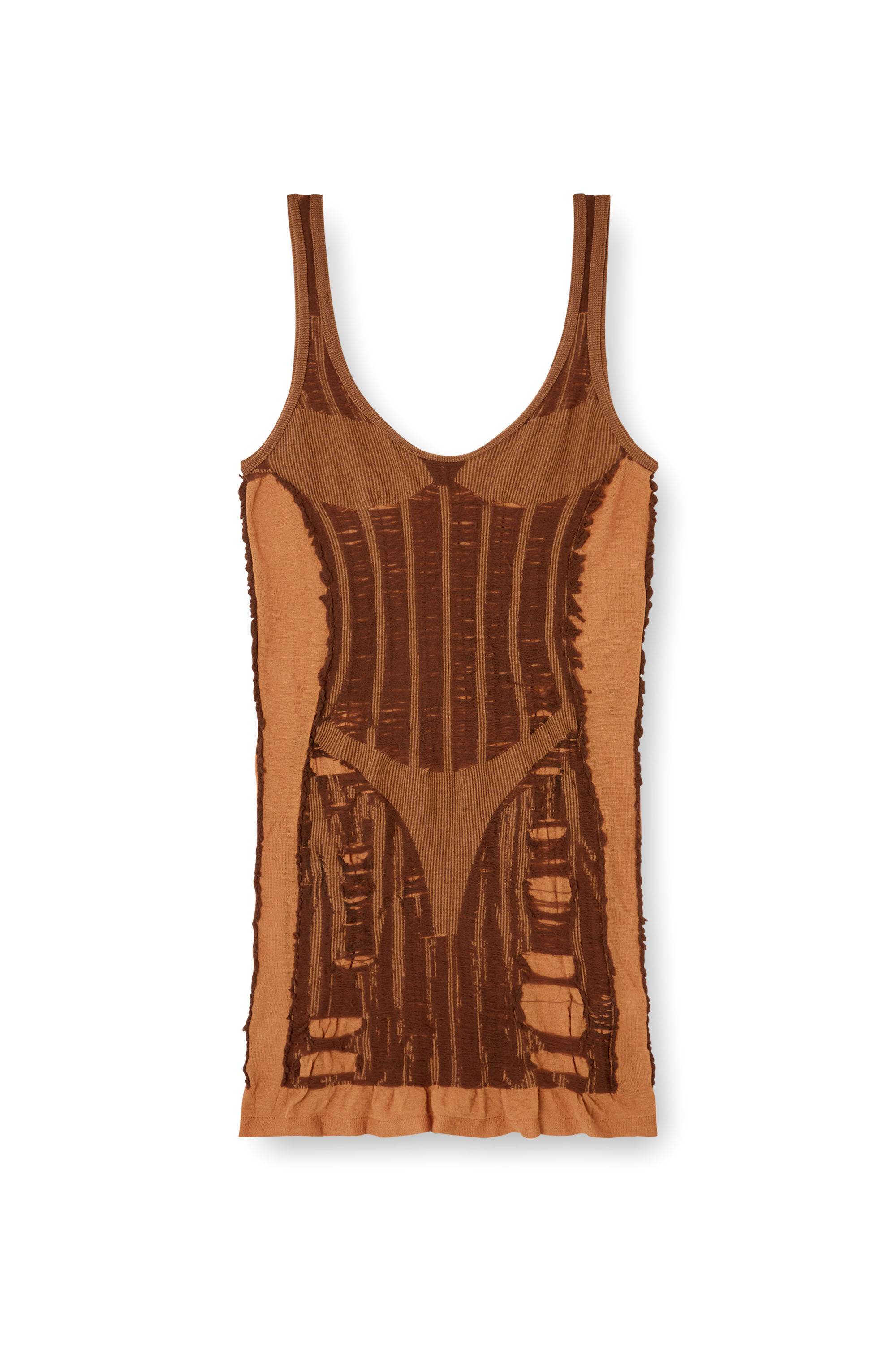 Diesel - M-CALIMERA-SHORT, Vestido mini en tejido de punto de segunda piel desgastado Mujer in Marrón - 2