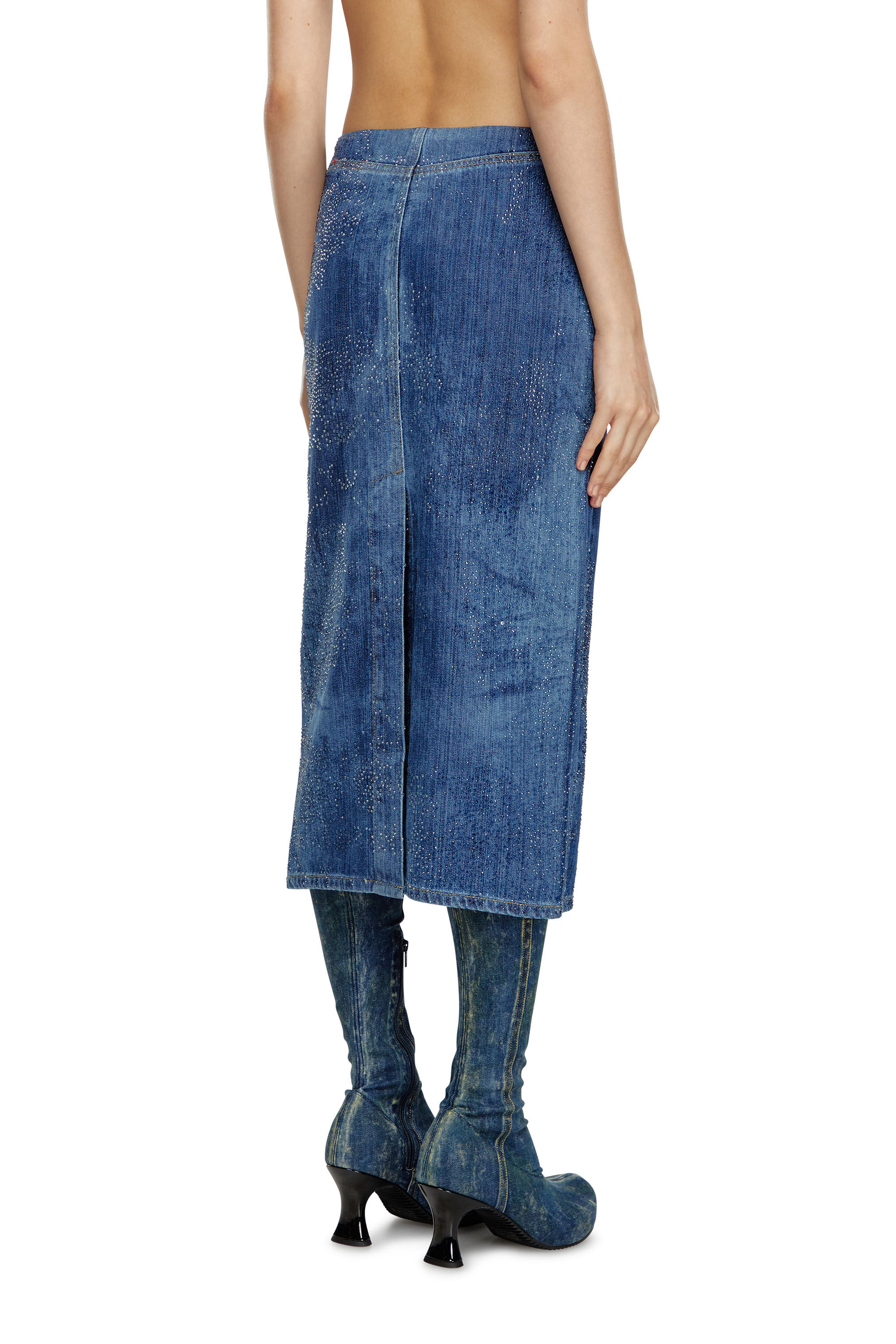 Women's Pencil skirt in rhinestone denim | Blue | Diesel Women's Pencil skirt in rhinestone denim | Blue | Diesel
