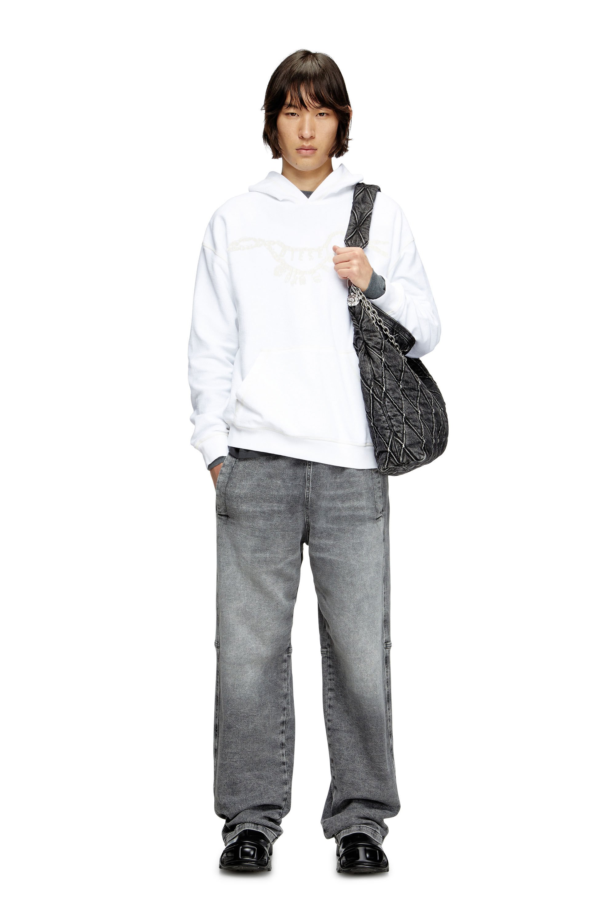 Diesel - S-BOXT-HOOD-HOSHI, Sudadera con capucha y estampado de collar con colgante Unisex in Blanco - 1