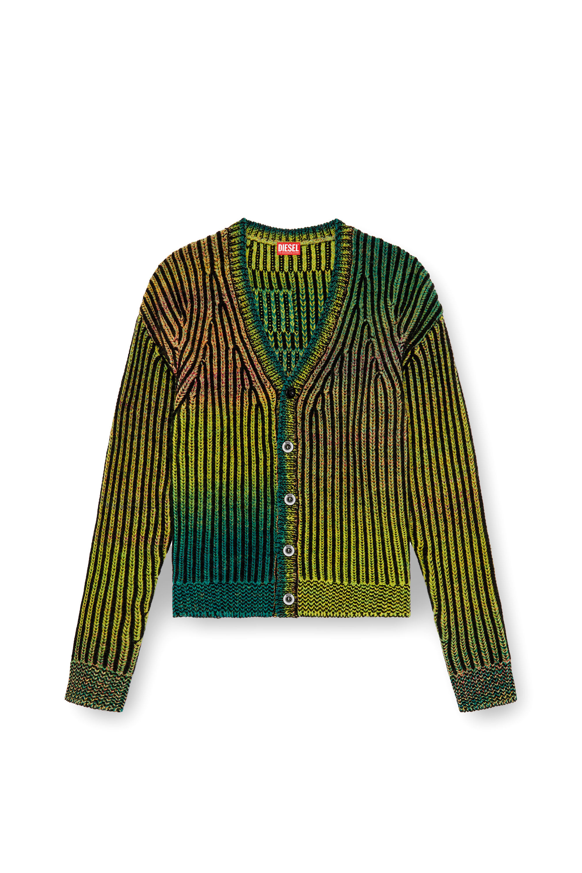 Diesel - K-OAKLAND-CR, Man's Striped ribbed cardigan in wool blend in Green - 2